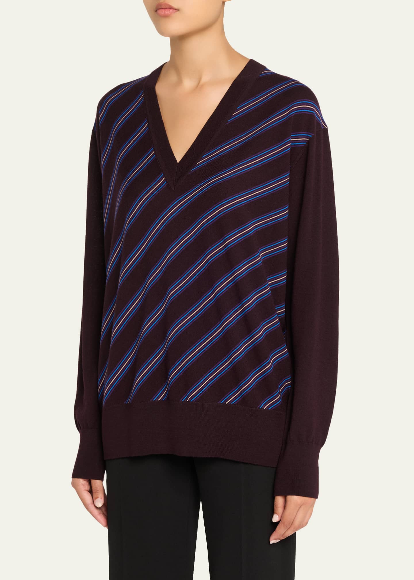 Dries Van Noten Tishana Striped V-Neck Wool Sweater - Bergdorf Goodman
