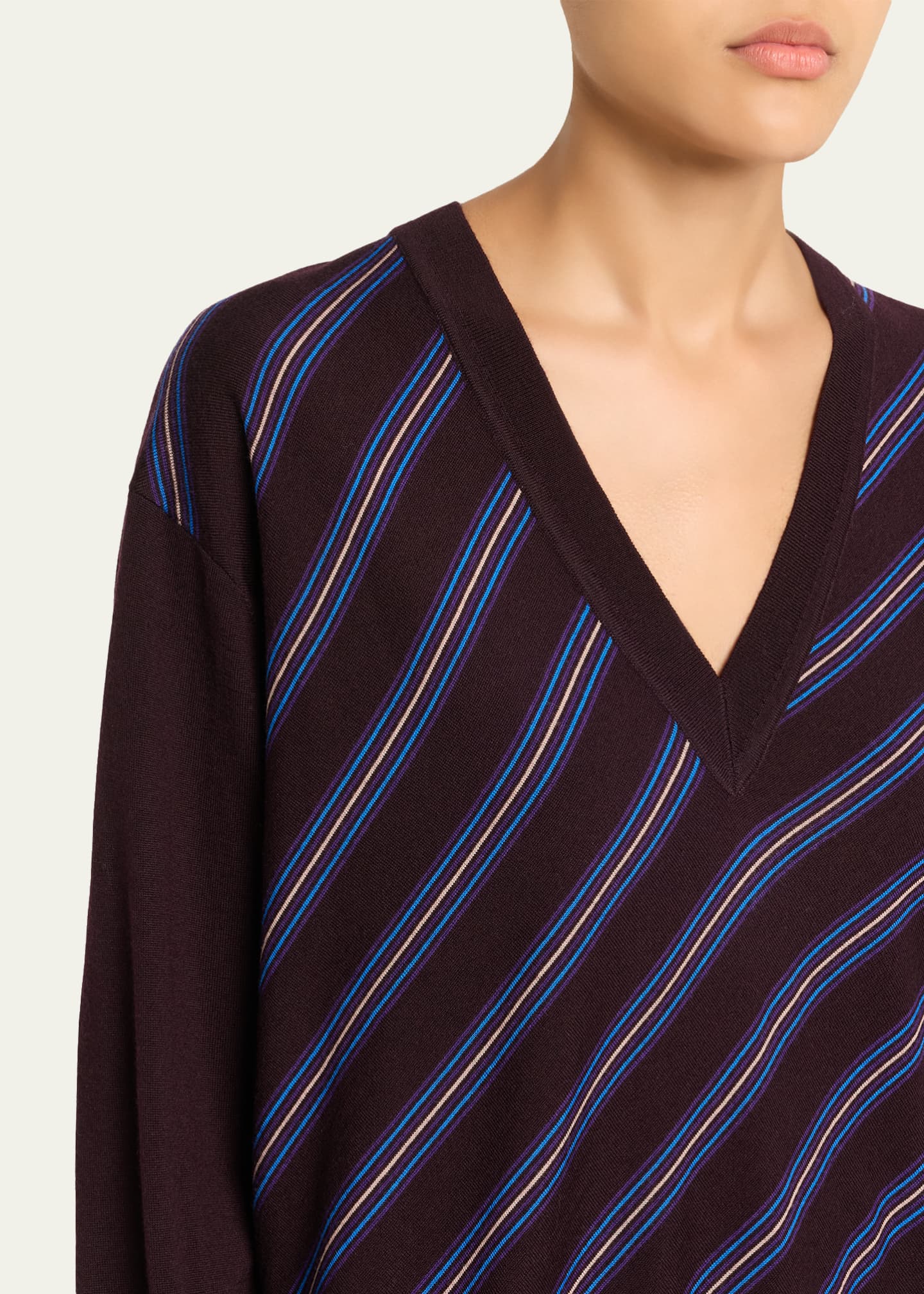Dries Van Noten Tishana Striped V-Neck Wool Sweater - Bergdorf Goodman