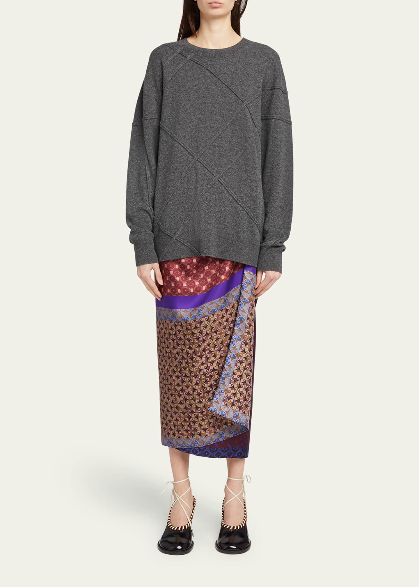 Dries Van Noten Timona Cashmere Crossed Textured Stitch Sweater