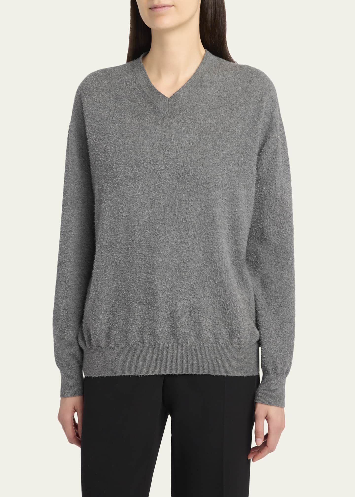 THE ROW Lomika Textured V-Neck Top - Bergdorf Goodman