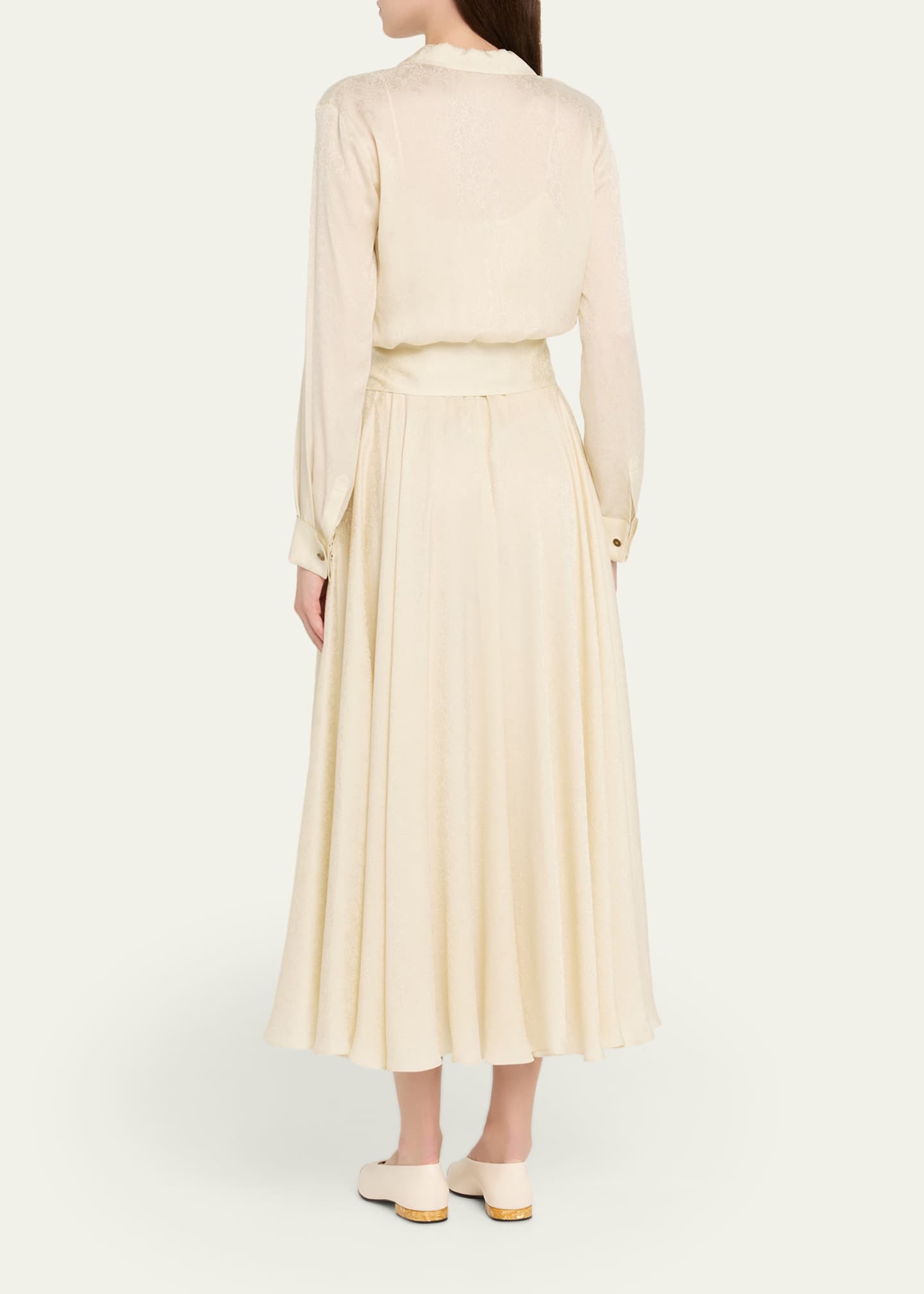 Loro Piana Nevis Belted Silk Jacquard Midi Shirtdress, 20h0 Creamy Vanilla, Women's, 44 It (8 Us), Shirtdresses Button-Down Shirt Dresses