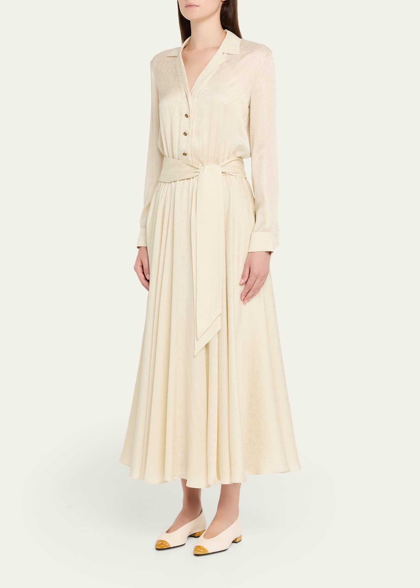 Loro Piana Nevis Belted Silk Jacquard Midi Shirtdress - Bergdorf