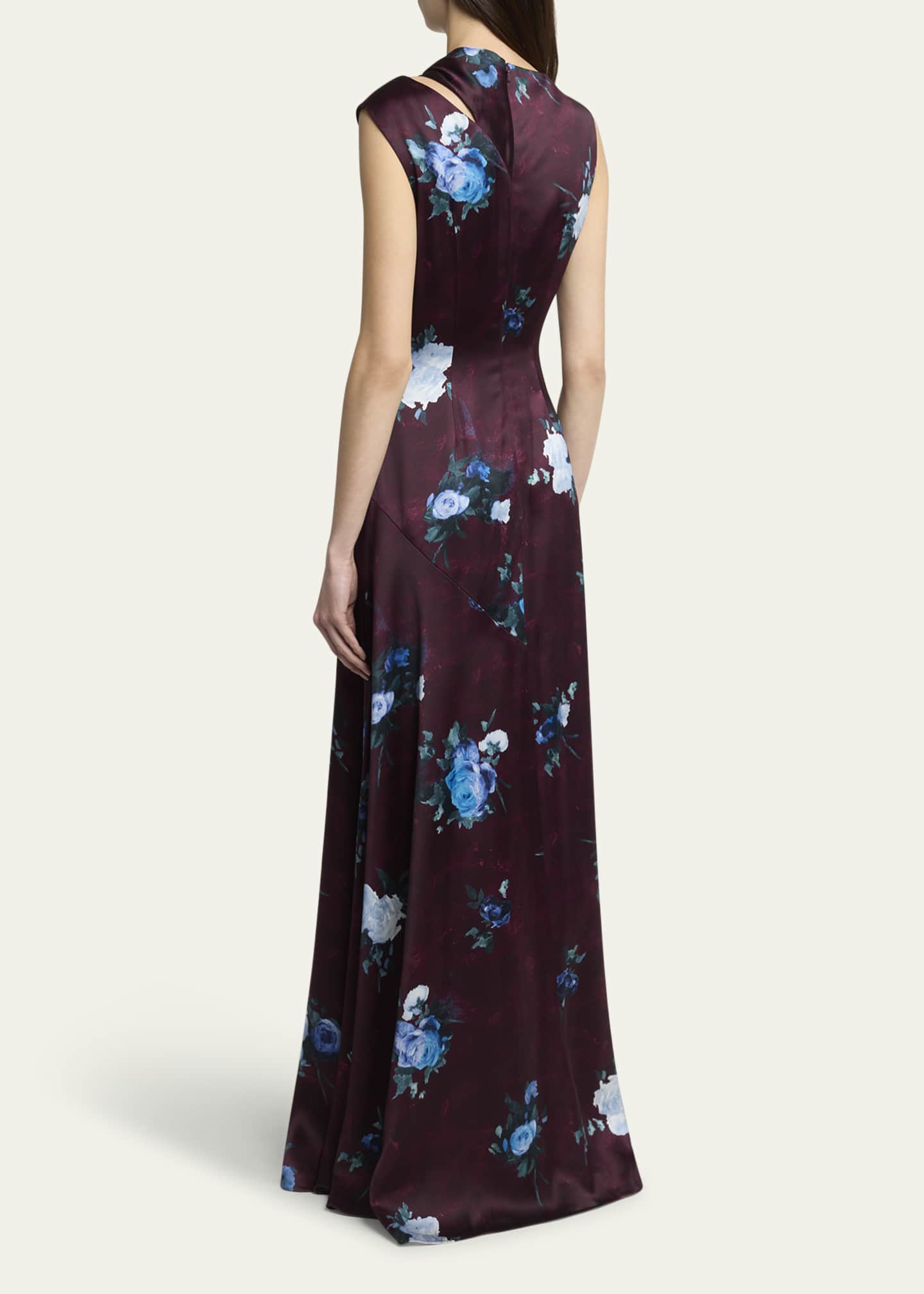 Erdem Women's Abstract Rose Print Cutout Satin Gown - Purple - Gowns