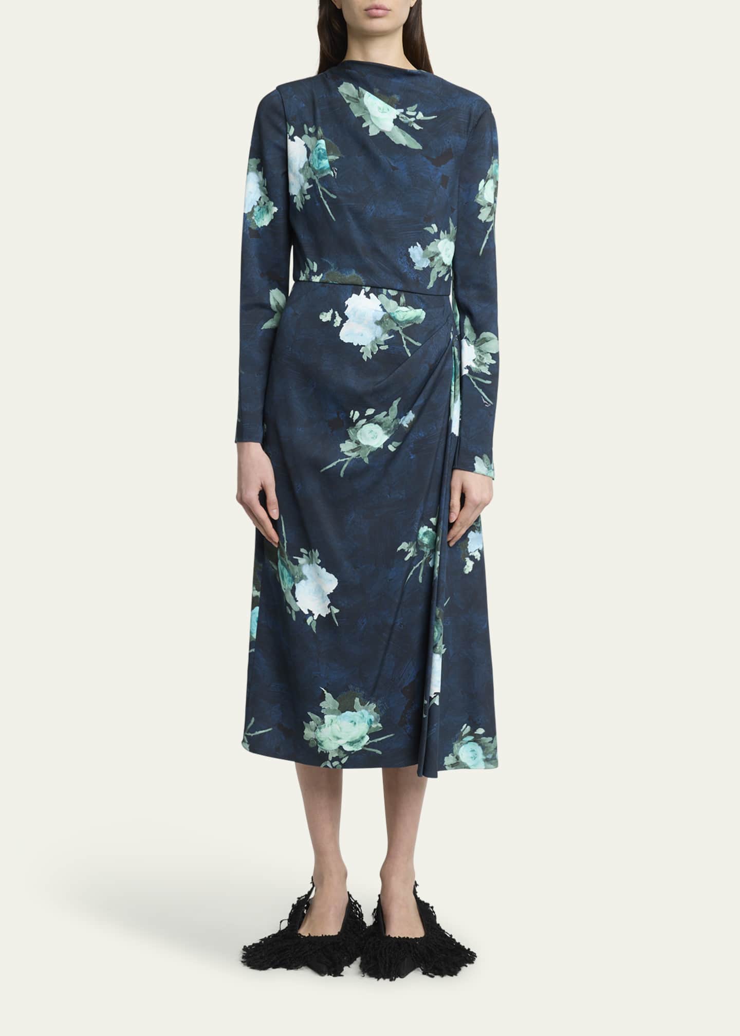 green emerald velvet dress Rose Bouquet Sea Green Floral Print Linen Pencil Midi Dress