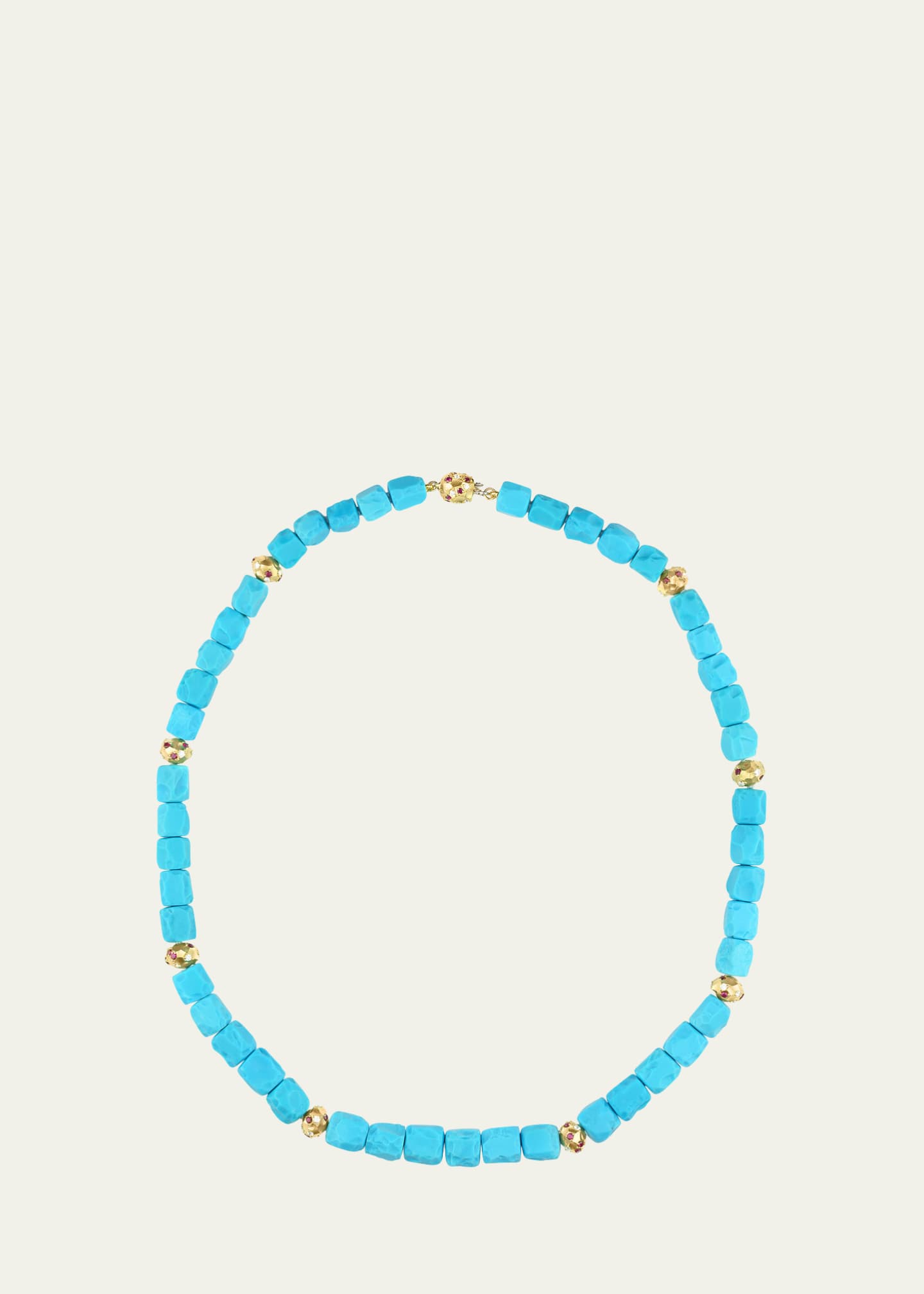Paul Morelli 18K Yellow Gold Turquoise Rough Bead Necklace with Diamonds and Rubies