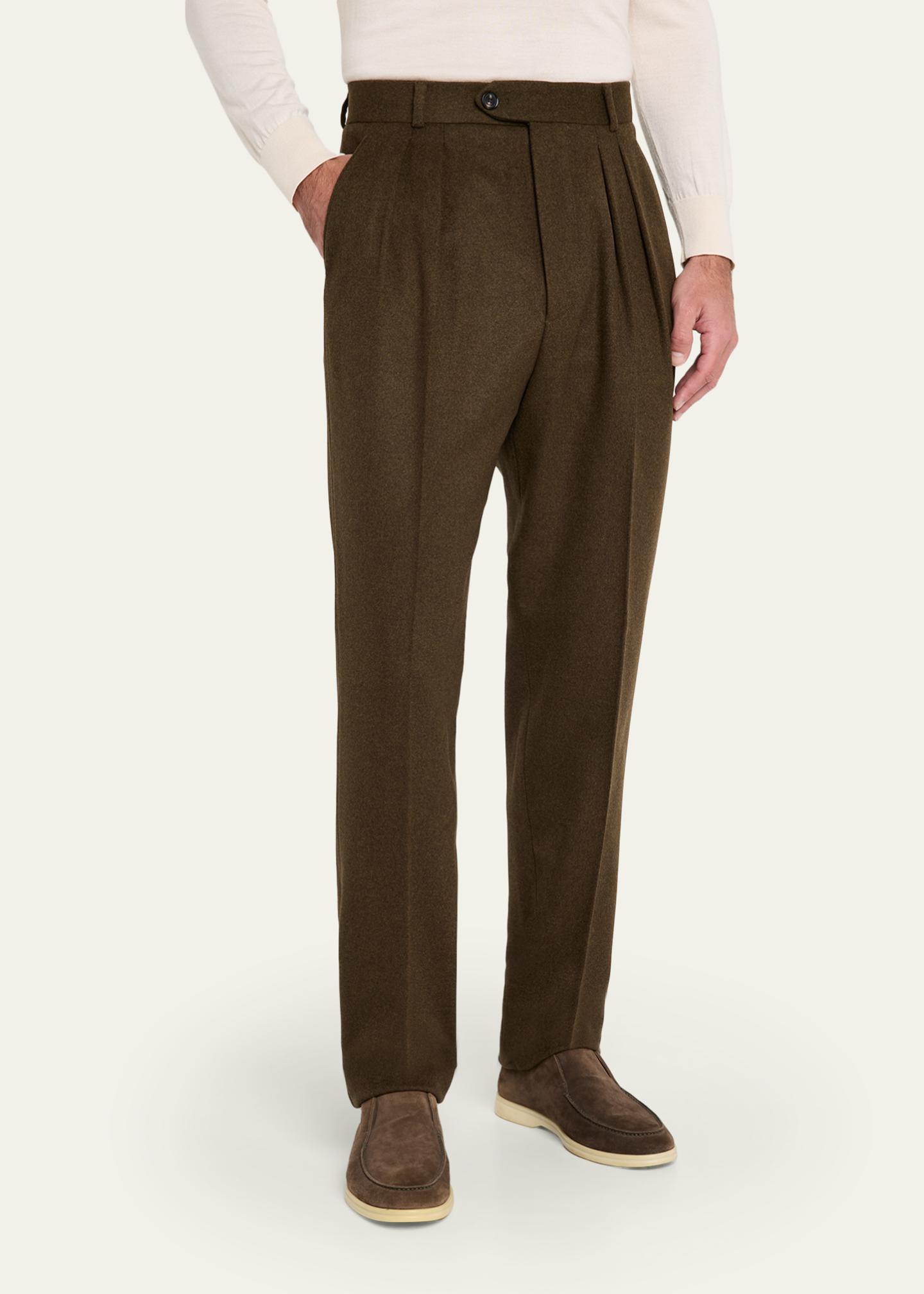 最高級 Loro Piana スラックス ブラウン ストレッチ サイズ50 Loro Piana Men's Stafford Virgin Wool and Cashmere Pleated Pants