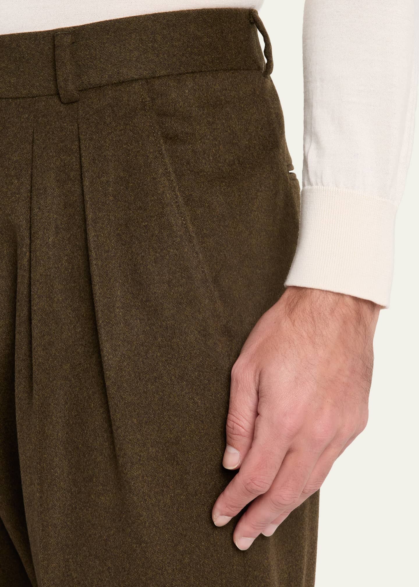 Loro Piana Men's Stafford Virgin Wool and Cashmere Pleated Pants