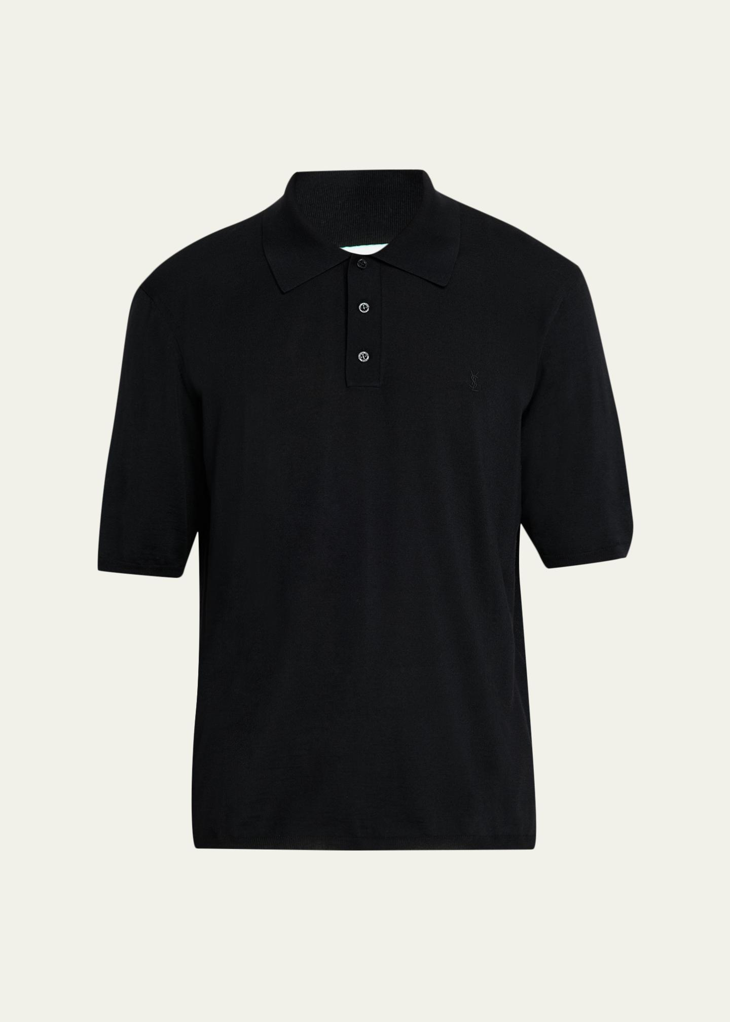 Saint Laurent Men's Cassandre Wool Short-Sleeved Polo Shirt