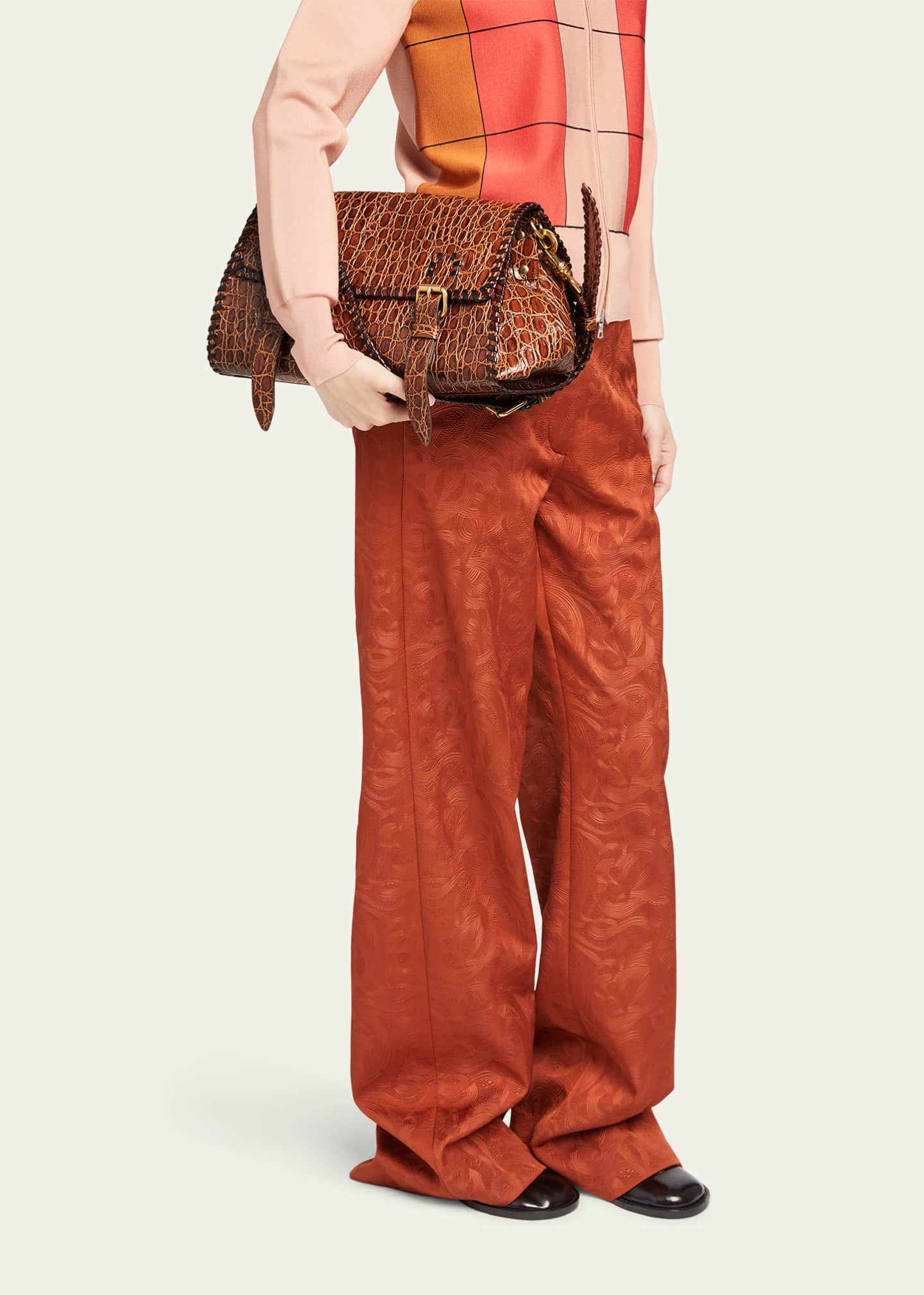 Dries Van Noten Medium Double Buckle Croc-Embossed Messenger Bag Image 2 of 5