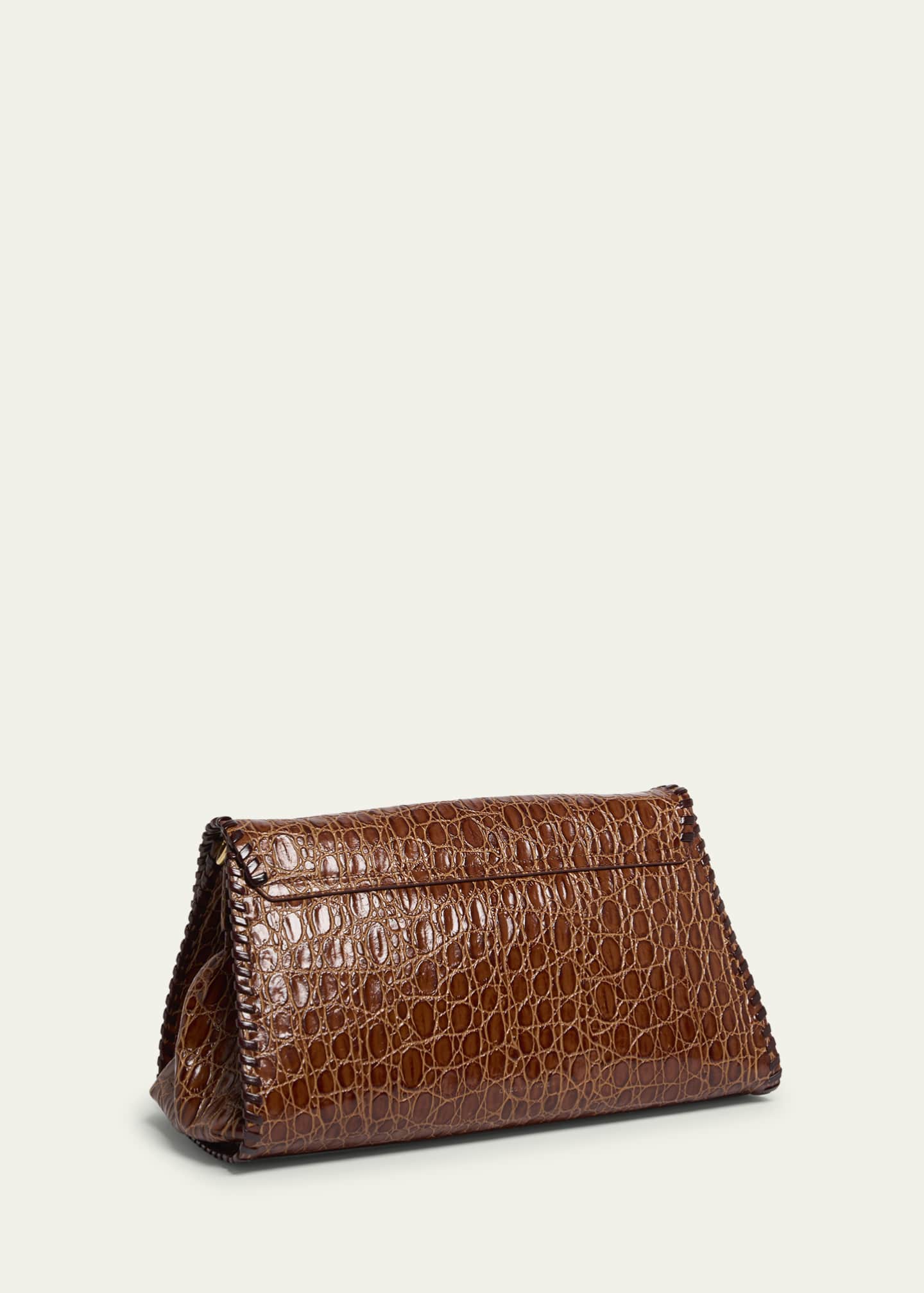 Dries Van Noten Medium Double Buckle Croc-Embossed Messenger Bag Image 3 of 5