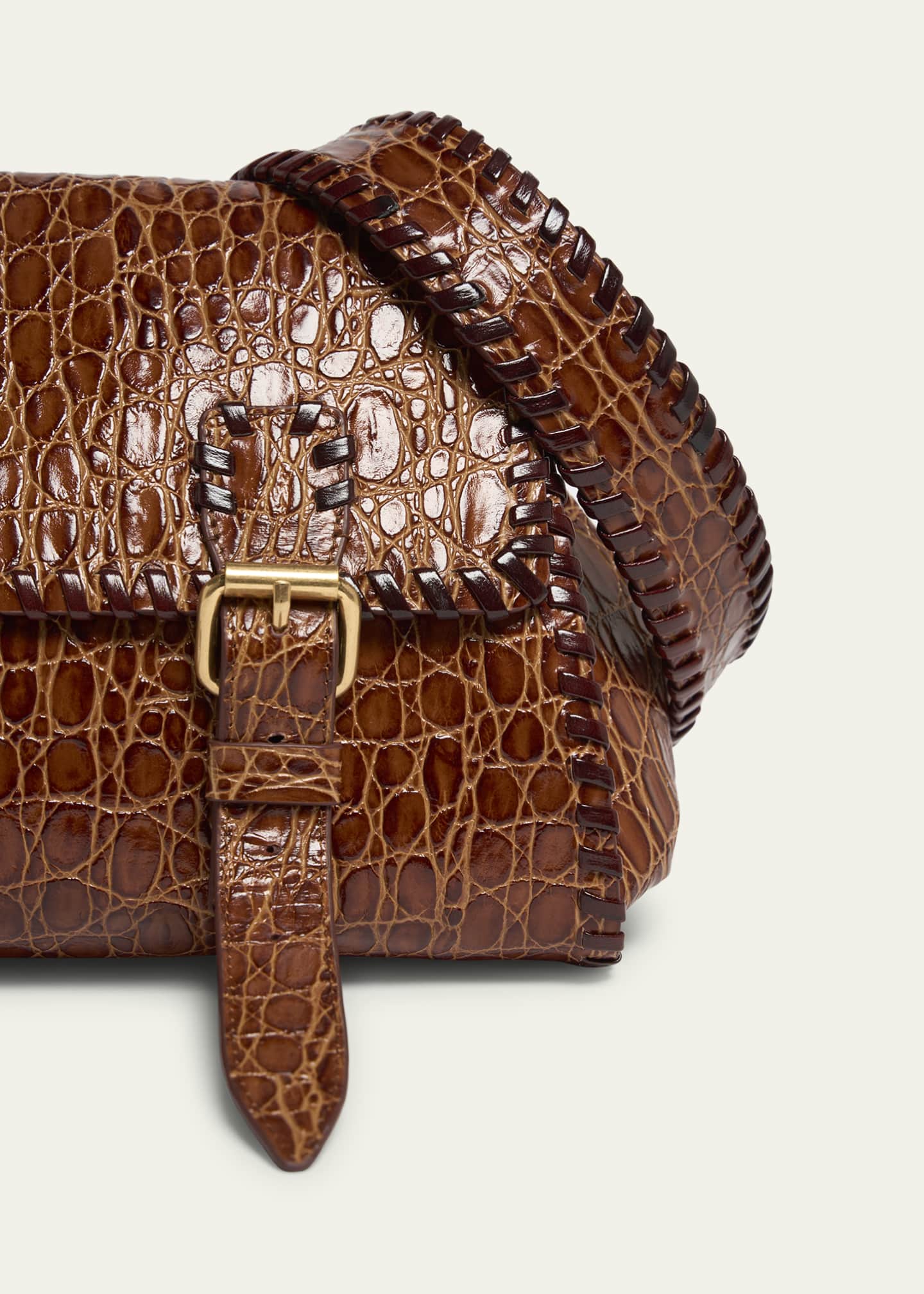 Dries Van Noten Medium Double Buckle Croc-Embossed Messenger Bag Image 5 of 5