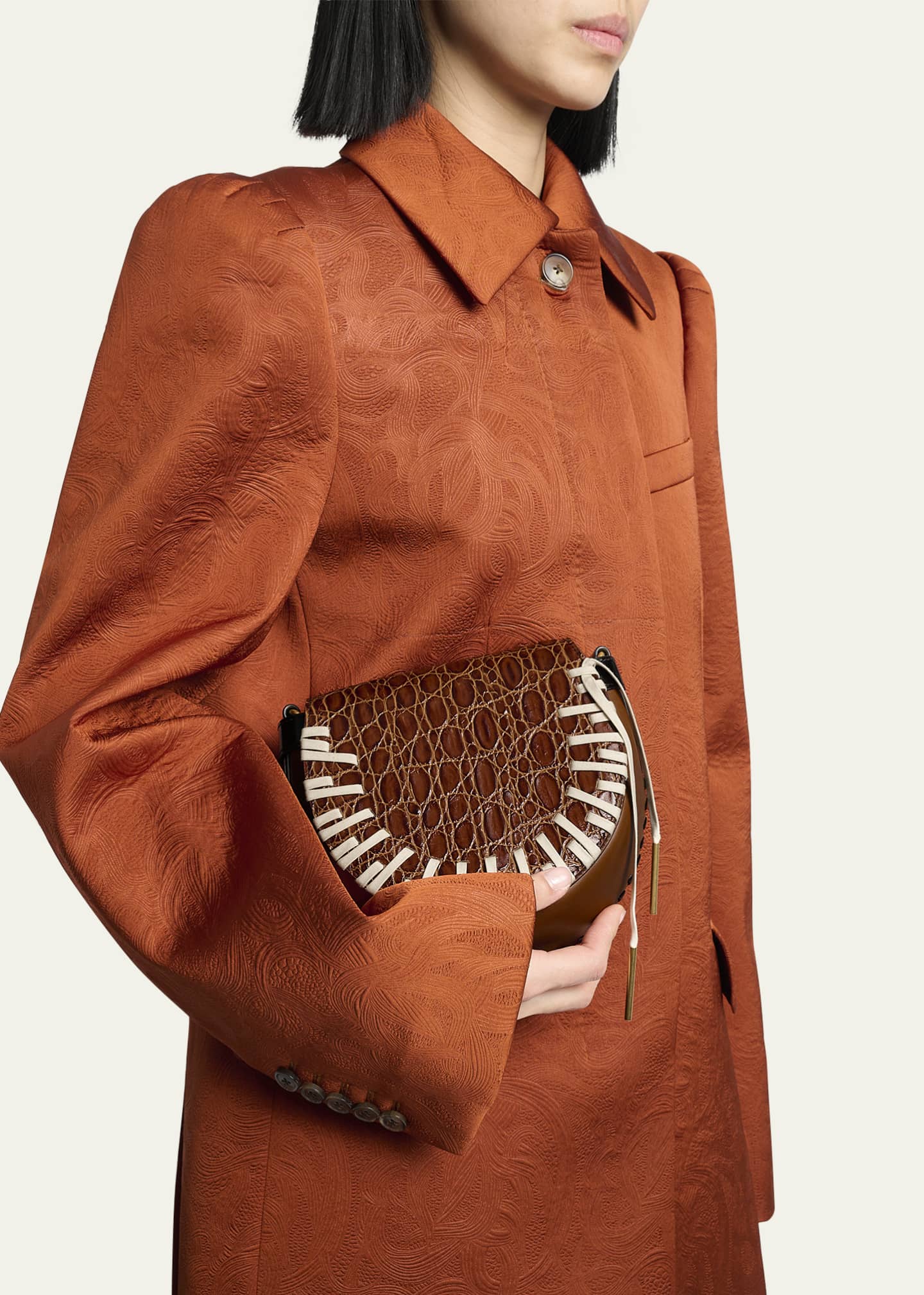 Dries Van Noten Arc Small Mixed Leather Whipstitch Crossbody Bag