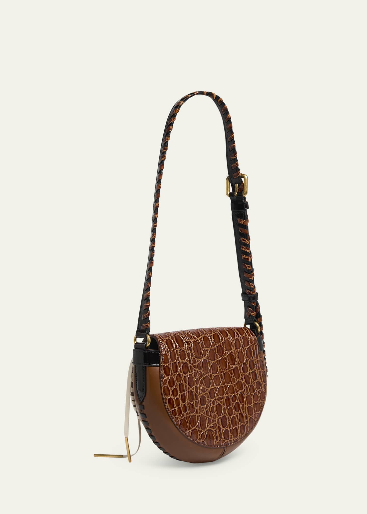 Dries Van Noten Arc Small Mixed Leather Whipstitch Crossbody Bag