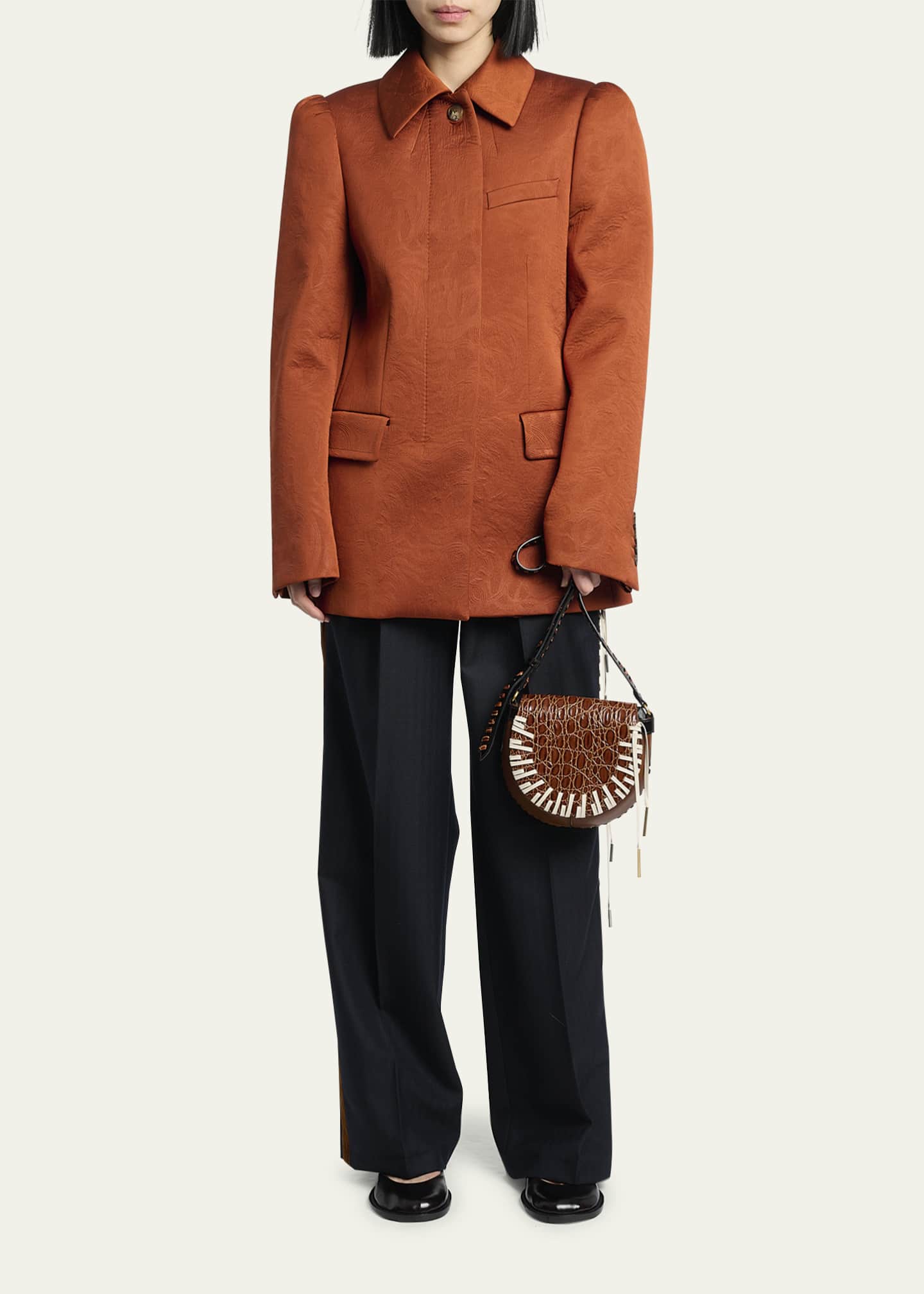 Dries Van Noten Arc Small Mixed Leather Whipstitch Crossbody Bag