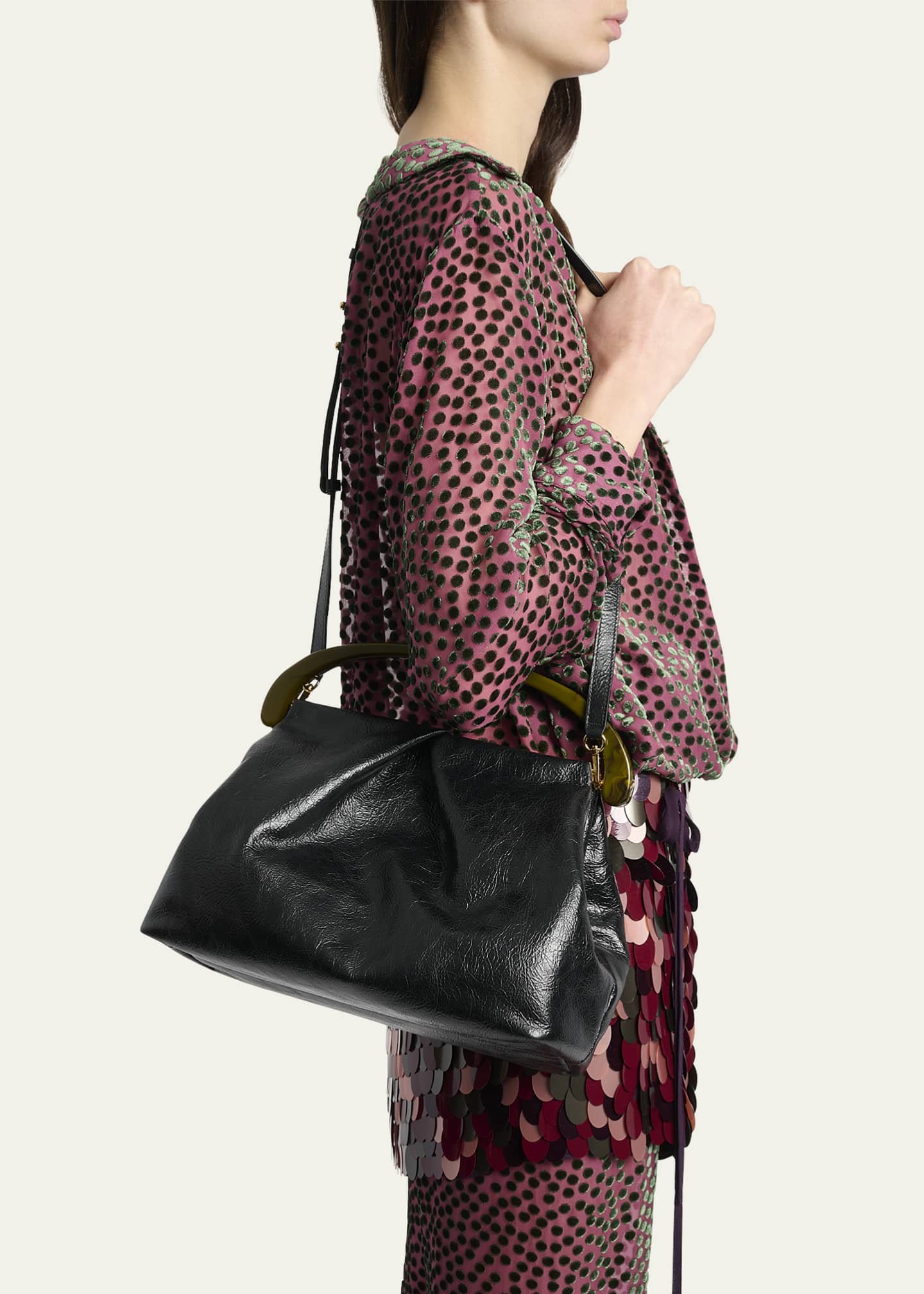 Dries Van Noten Pleated Crinkled Leather Top-Handle Bag Image 2 of 6