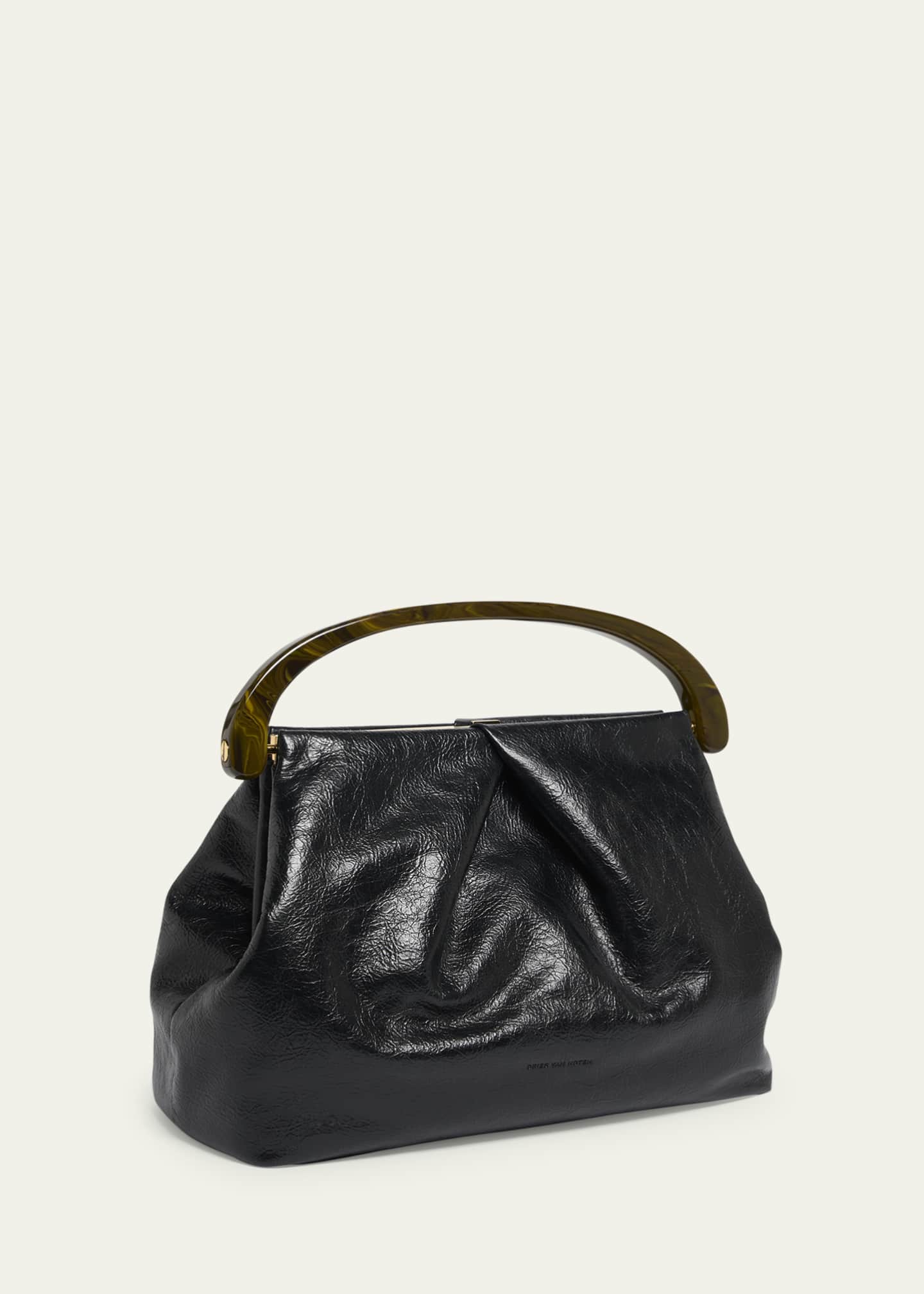 Dries Van Noten Pleated Crinkled Leather Top-Handle Bag Image 3 of 6
