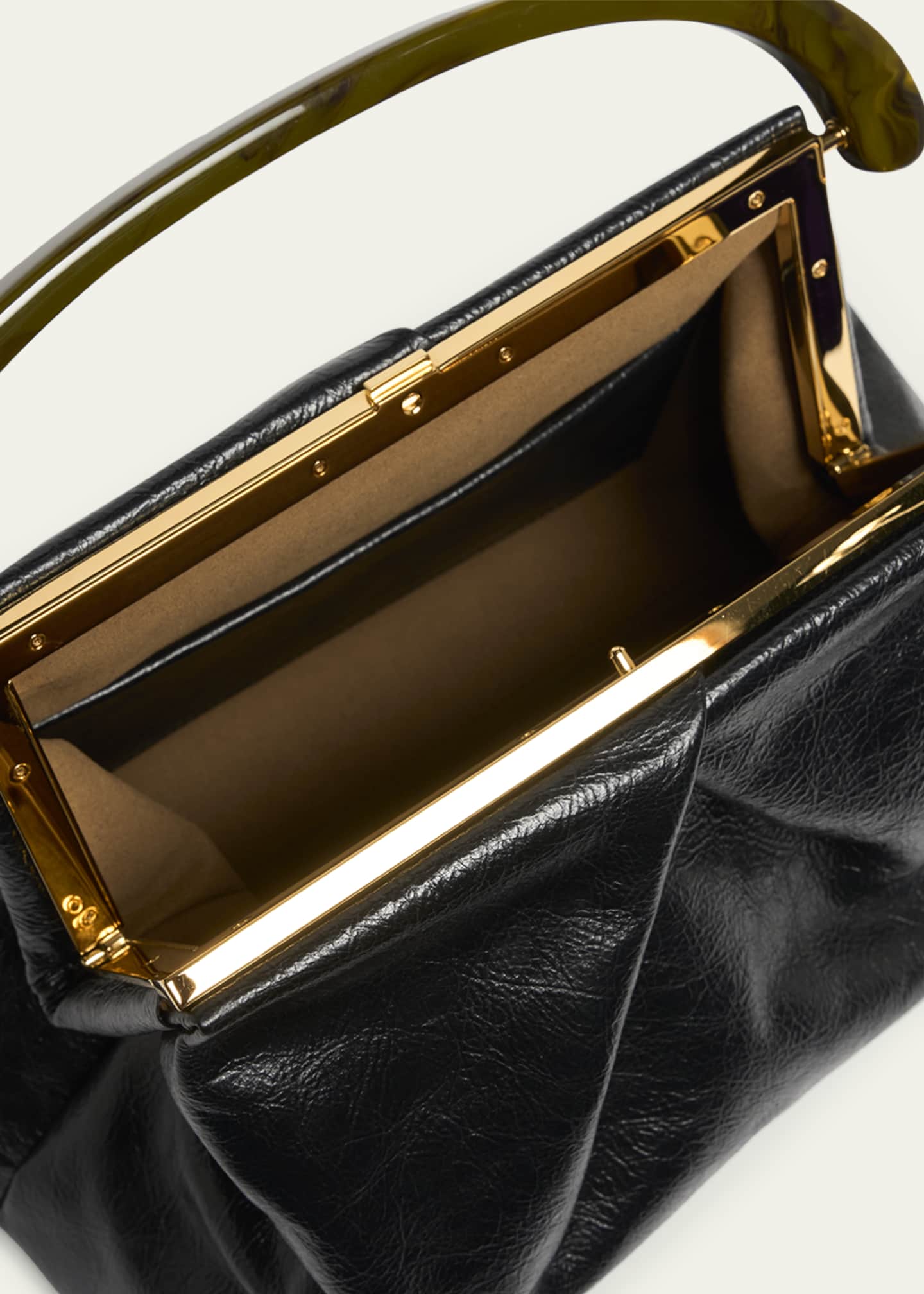 Dries Van Noten Pleated Crinkled Leather Top-Handle Bag Image 4 of 6