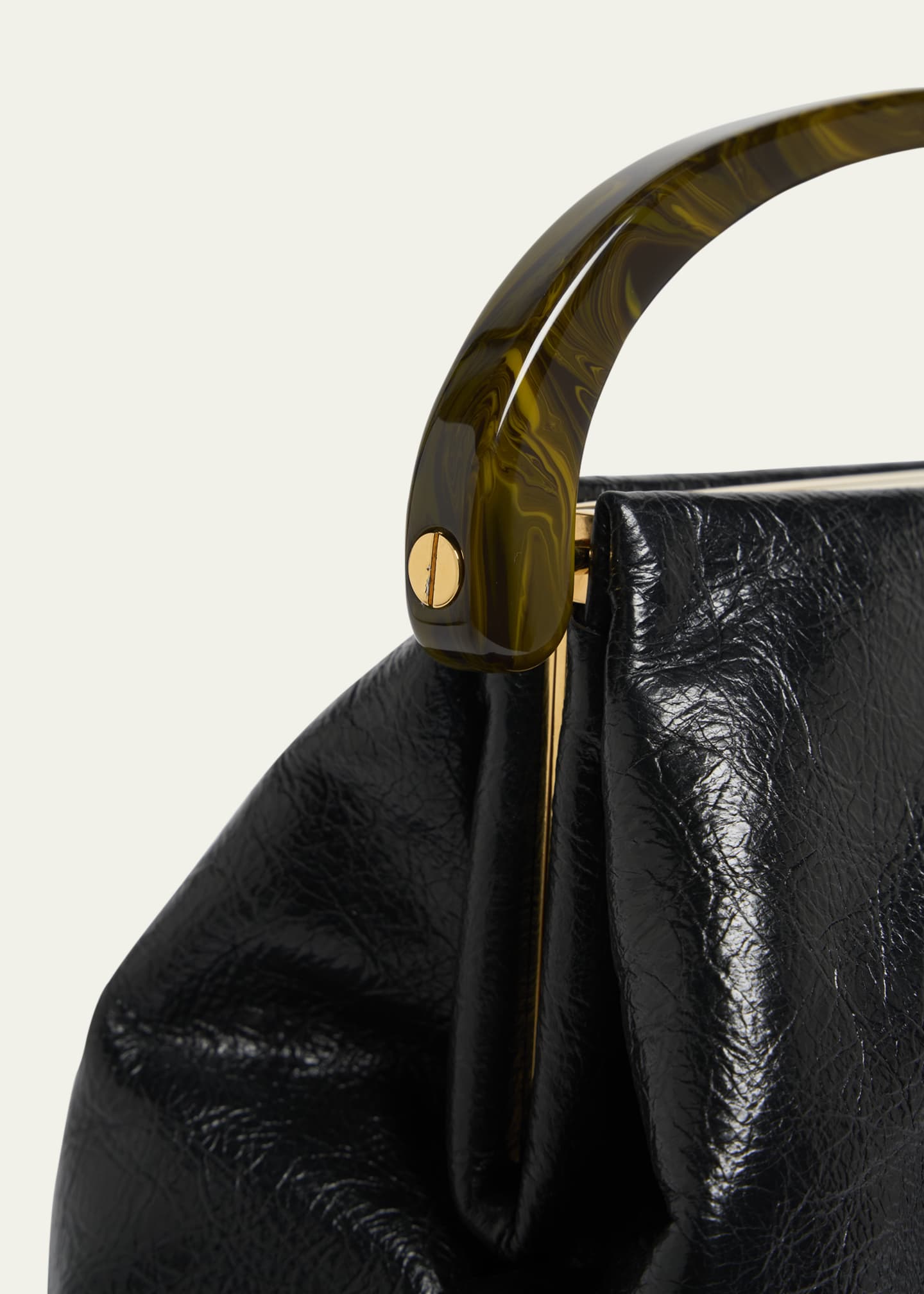 Dries Van Noten Pleated Crinkled Leather Top-Handle Bag Image 6 of 6
