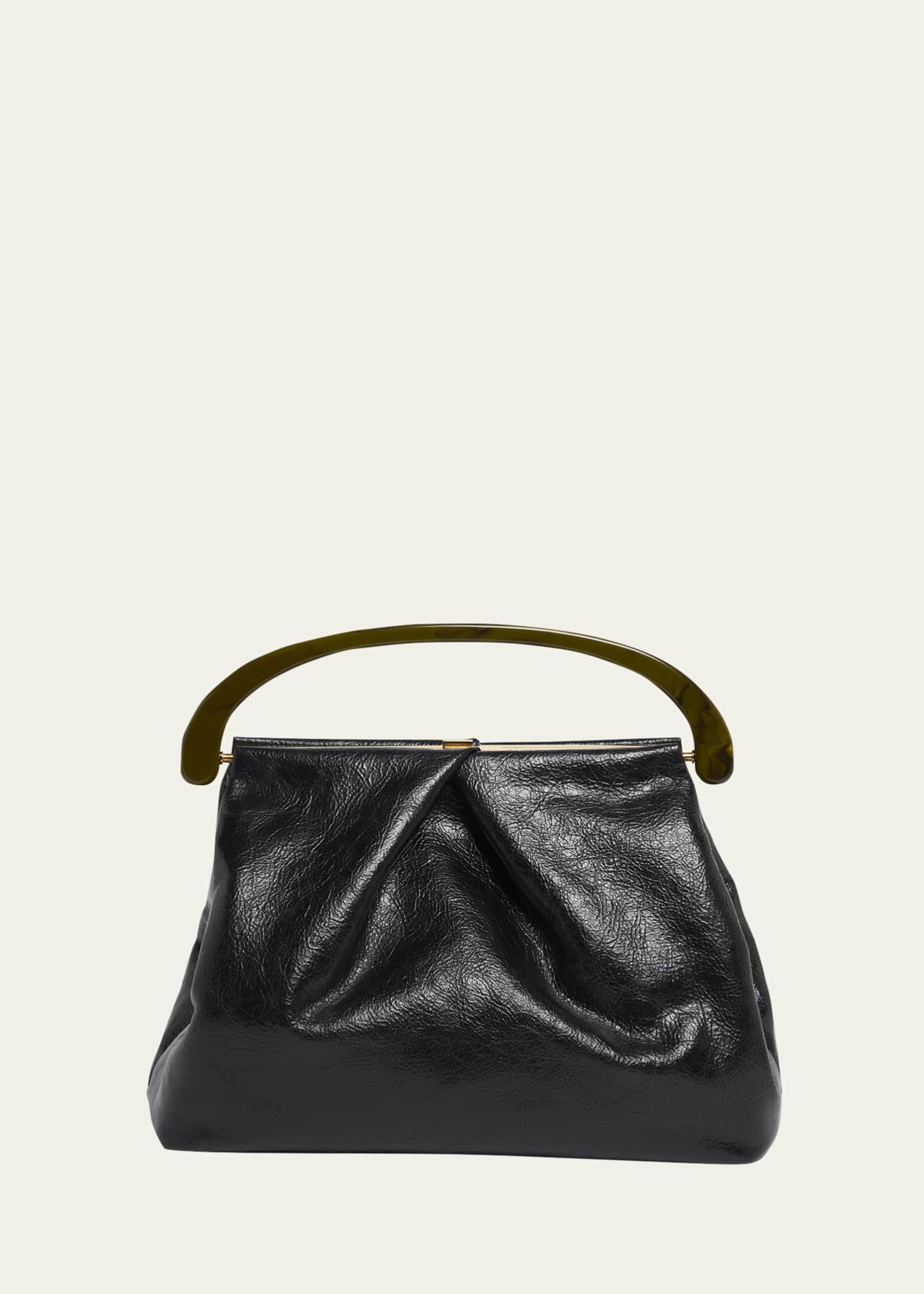 Dries Van Noten Pleated Crinkled Leather Top-Handle Bag Image 1 of 6