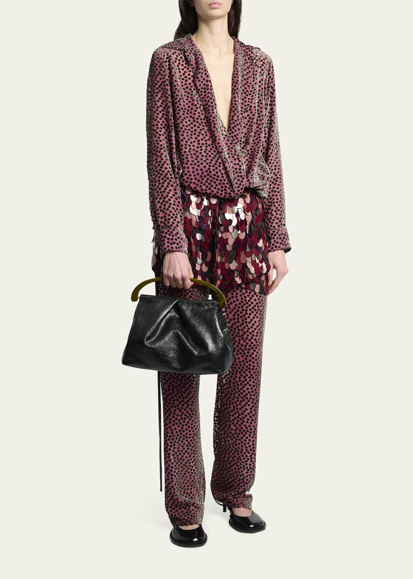 Dries Van Noten Pleated Crinkled Leather Top-Handle Bag Image 5 of 6