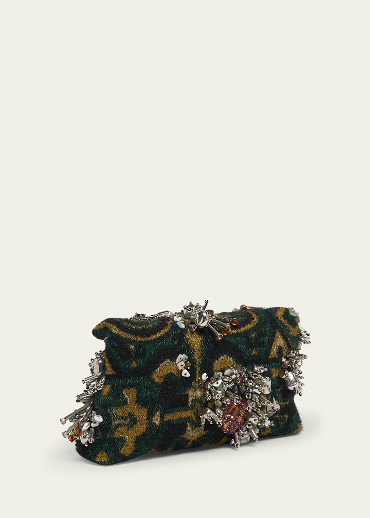 Micro Envelope Flap Embellished Jacquard Clutch Bag