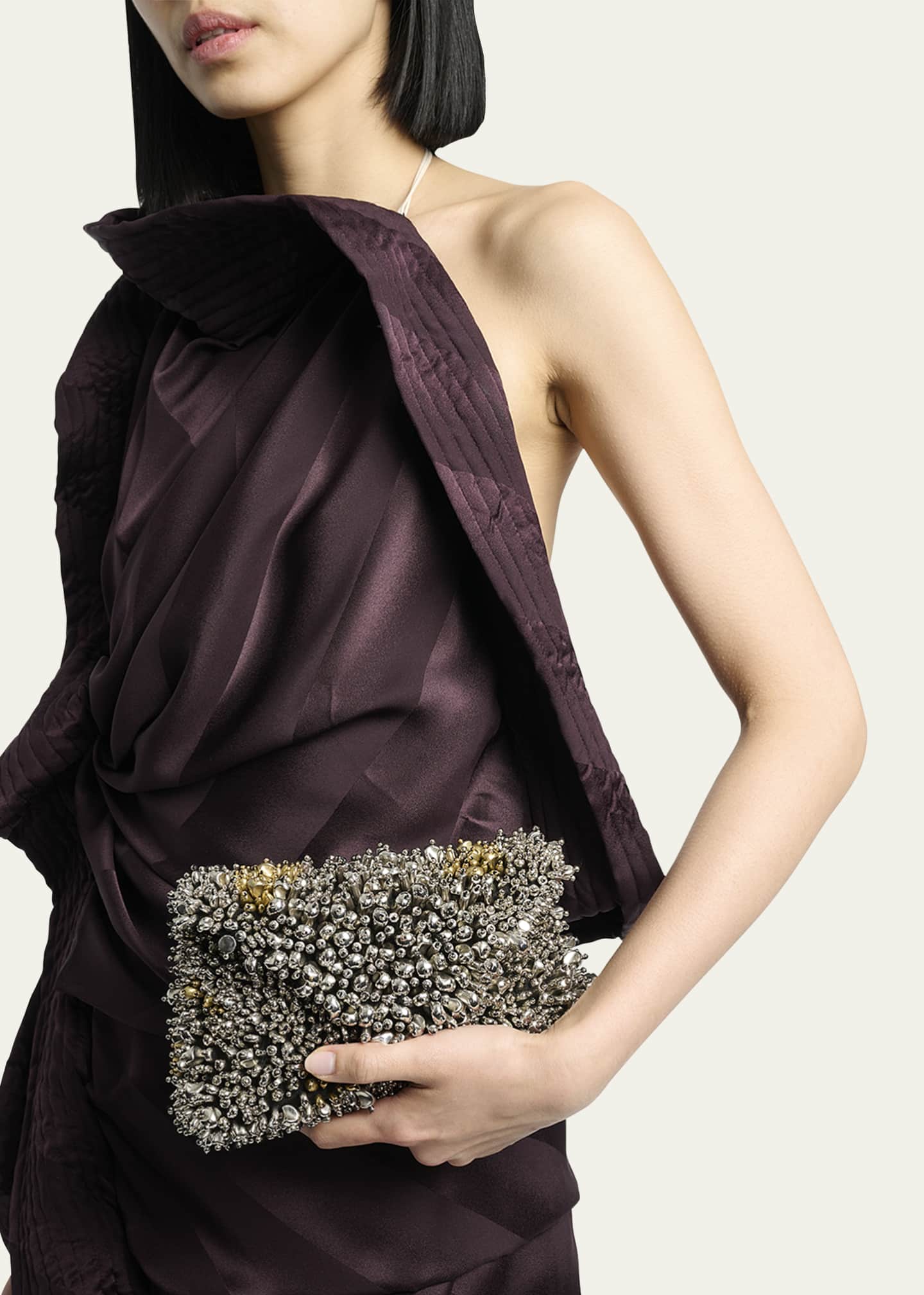 Dries Van Noten Micro Envelope Flap Metallic Beaded Clutch Bag Image 2 of 6