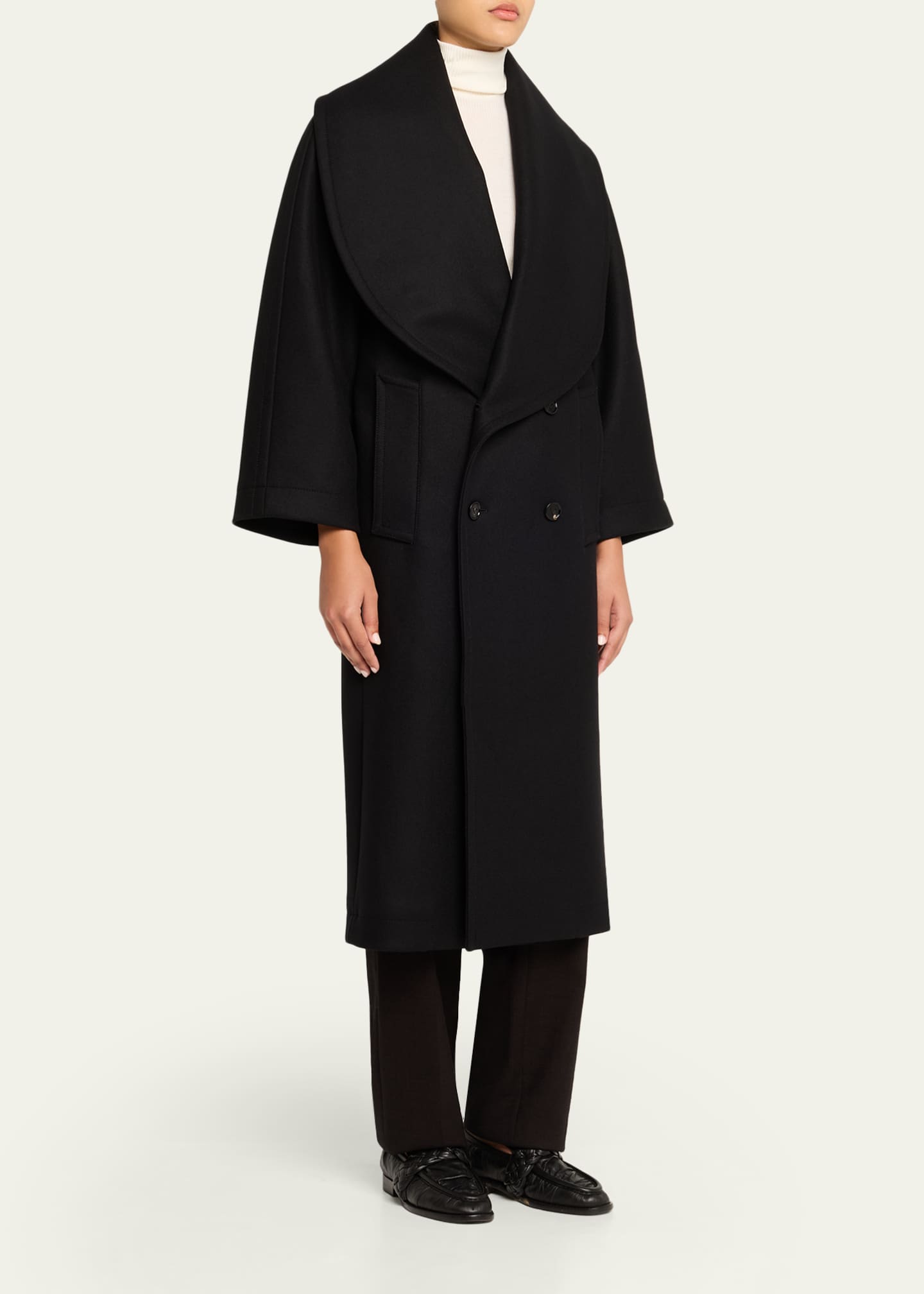 Oversized Collar Double-Breasted Wool-Blend Coat