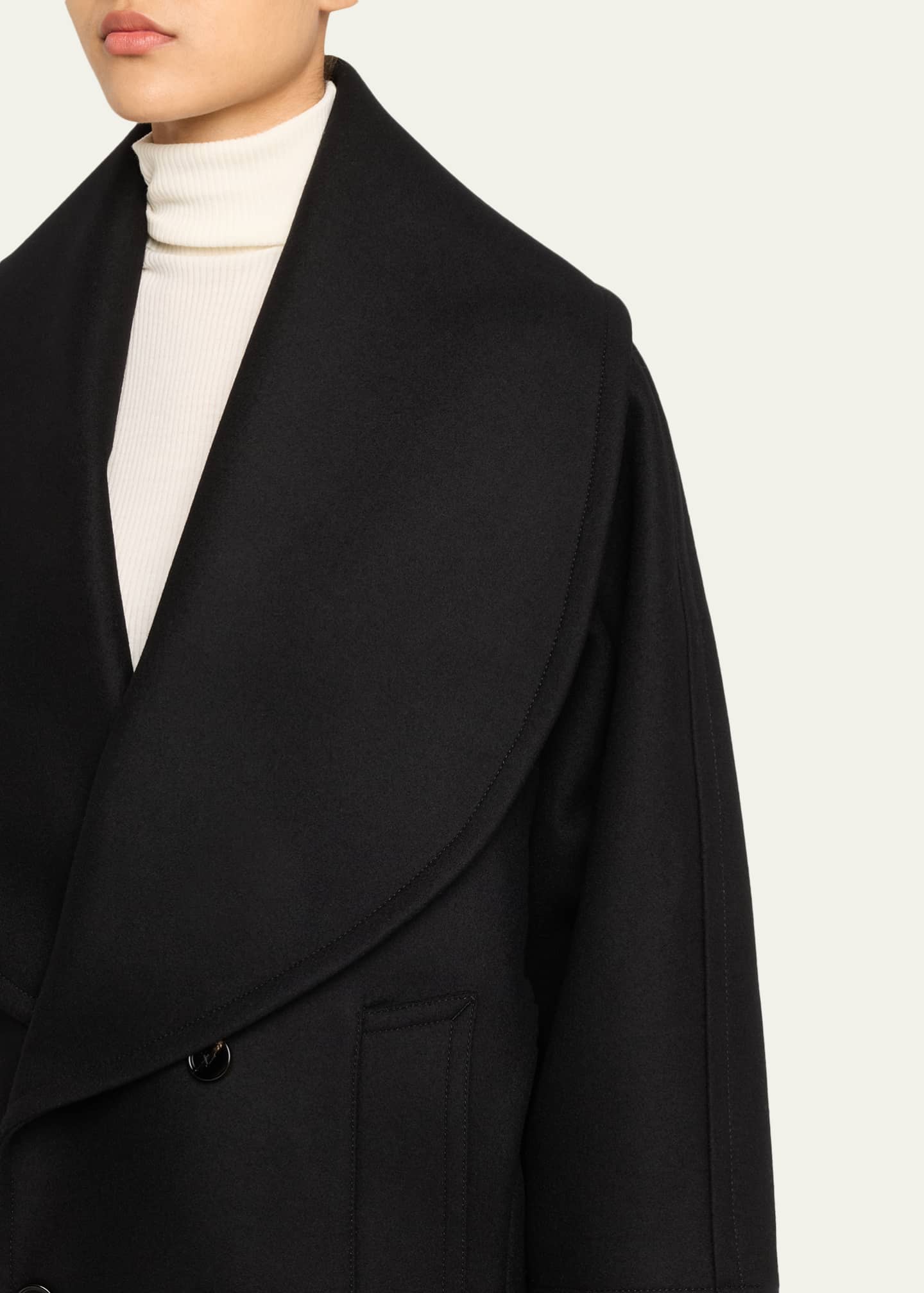 Oversized Collar Double-Breasted Wool-Blend Coat
