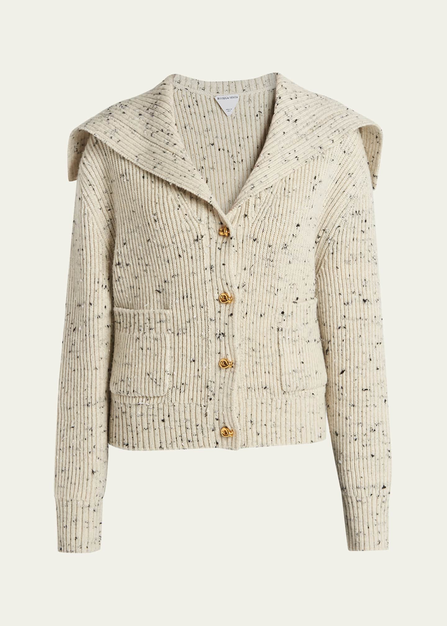 Bottega Veneta Speckled Rib Sailor-Collar Cardigan - Bergdorf Goodman