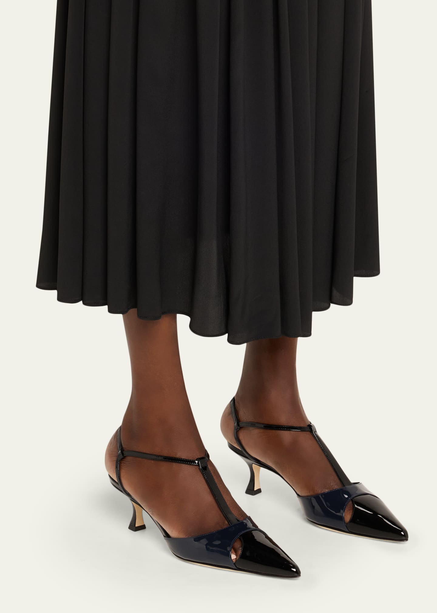 Turgimod Bicolor Patent Leather T-Strap Pumps