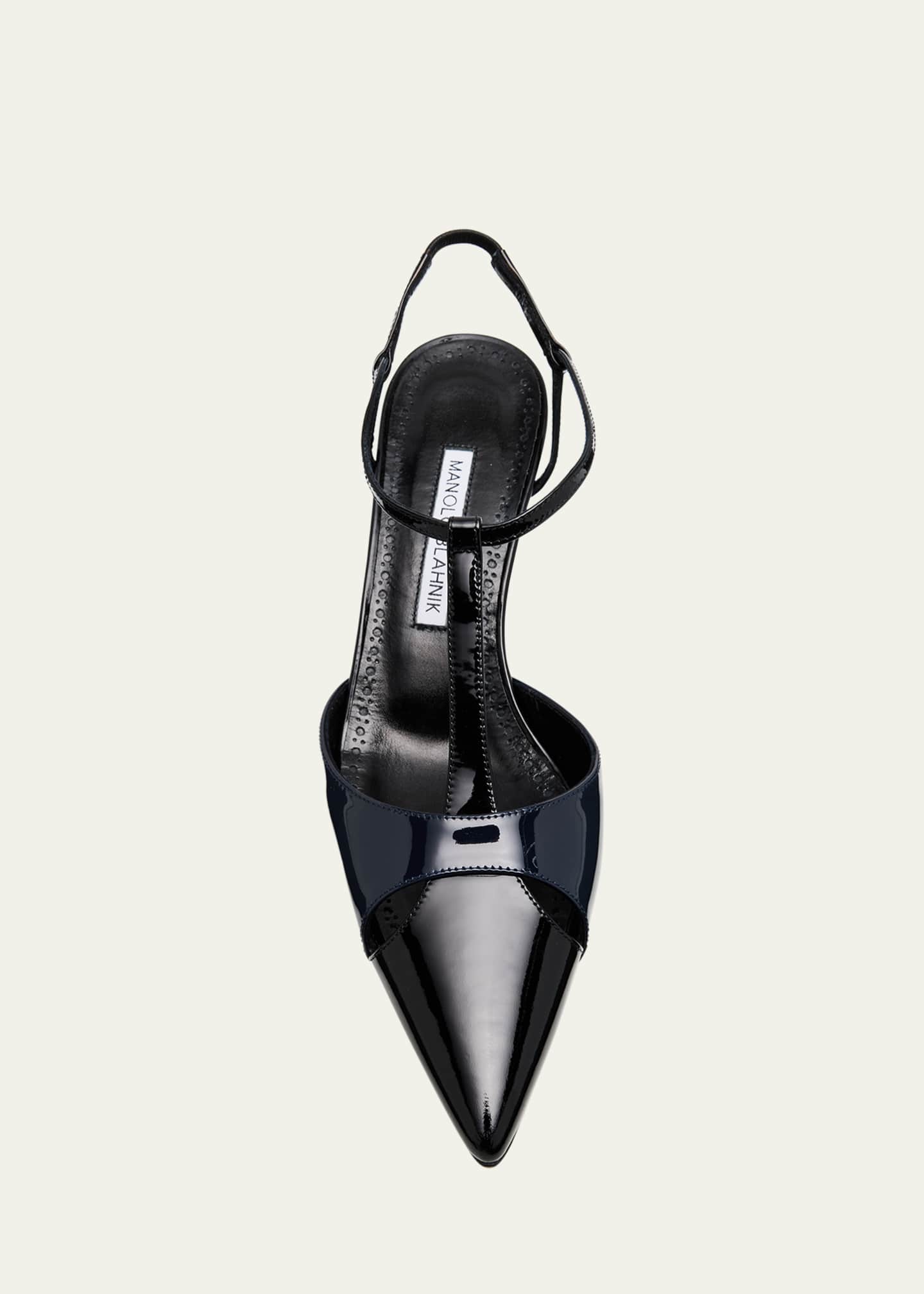 Manolo Blahnik Turgimod Bicolor Patent Leather T-Strap Pumps
