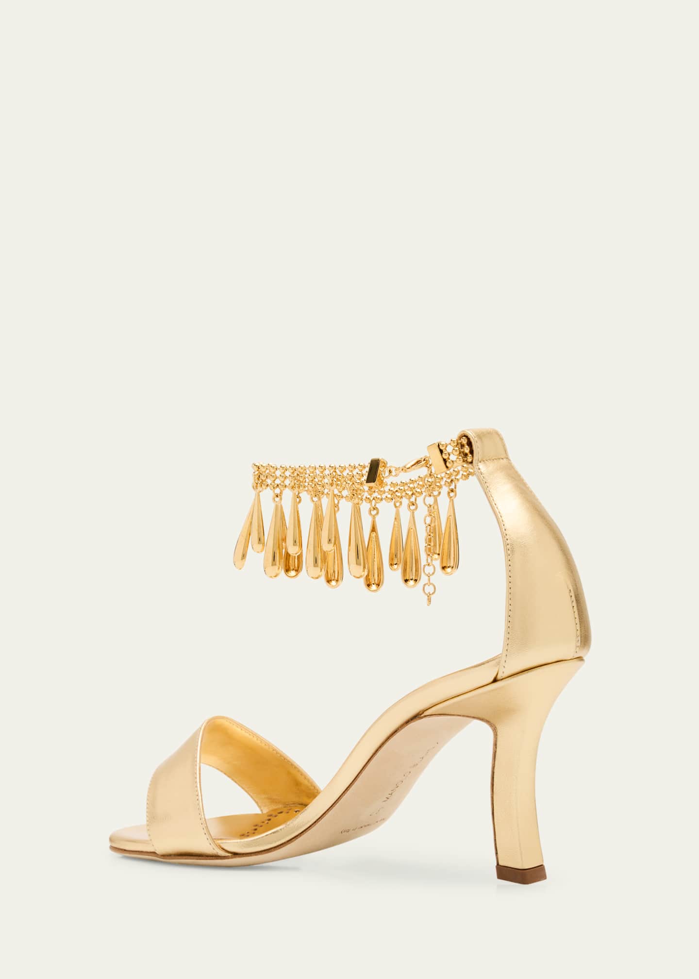 Manolo Blahnik Nicusan Embellished Ankle-Chain Leather Sandals