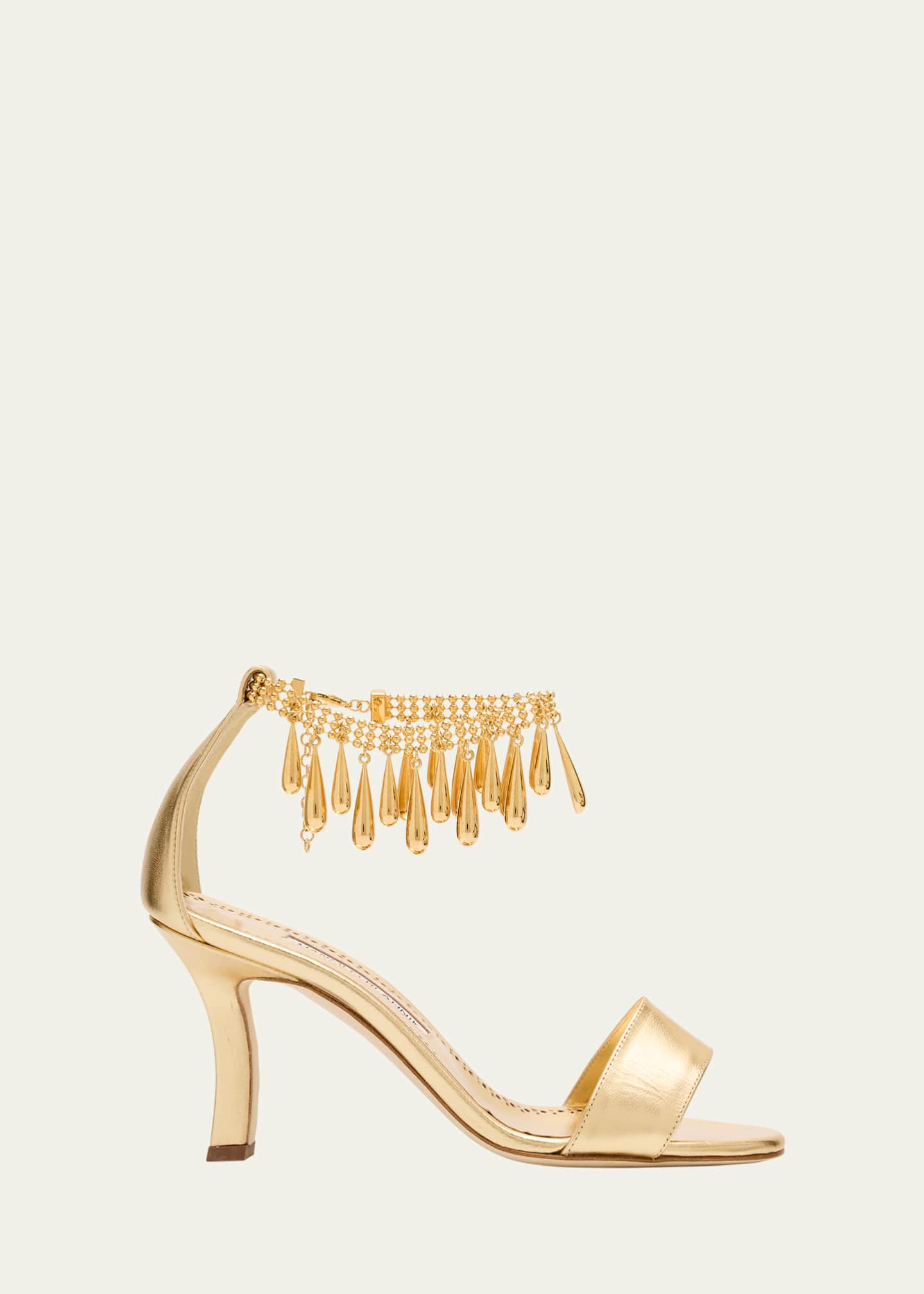 Manolo Blahnik Nicusan Embellished Ankle-Chain Leather Sandals