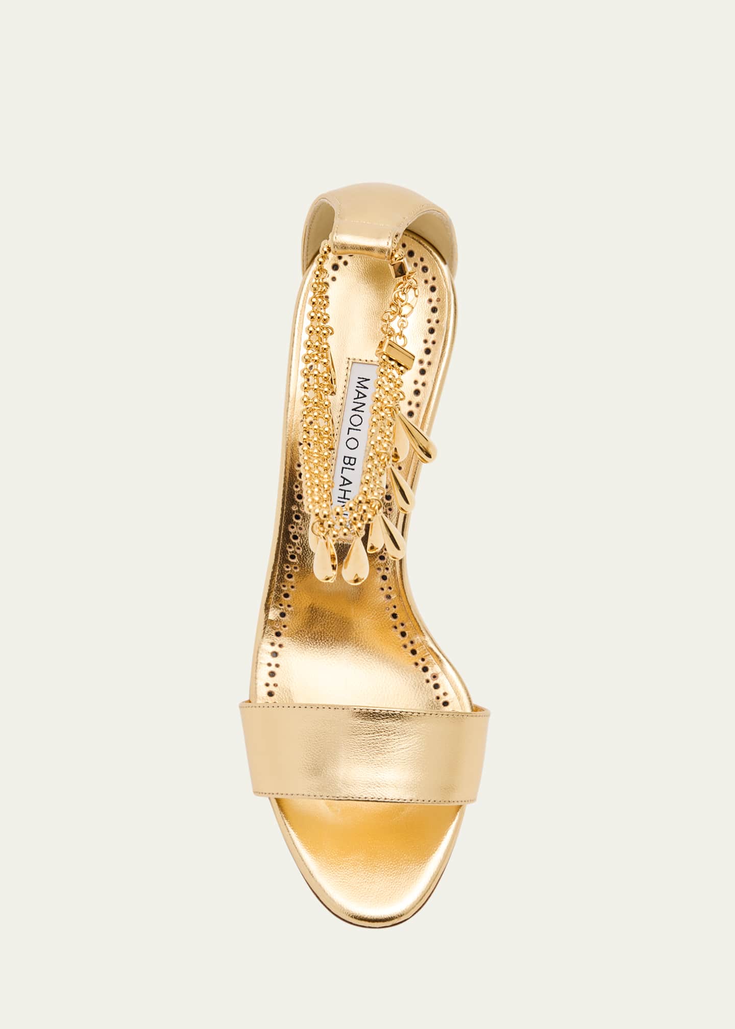 Manolo Blahnik Nicusan Embellished Ankle-Chain Leather Sandals