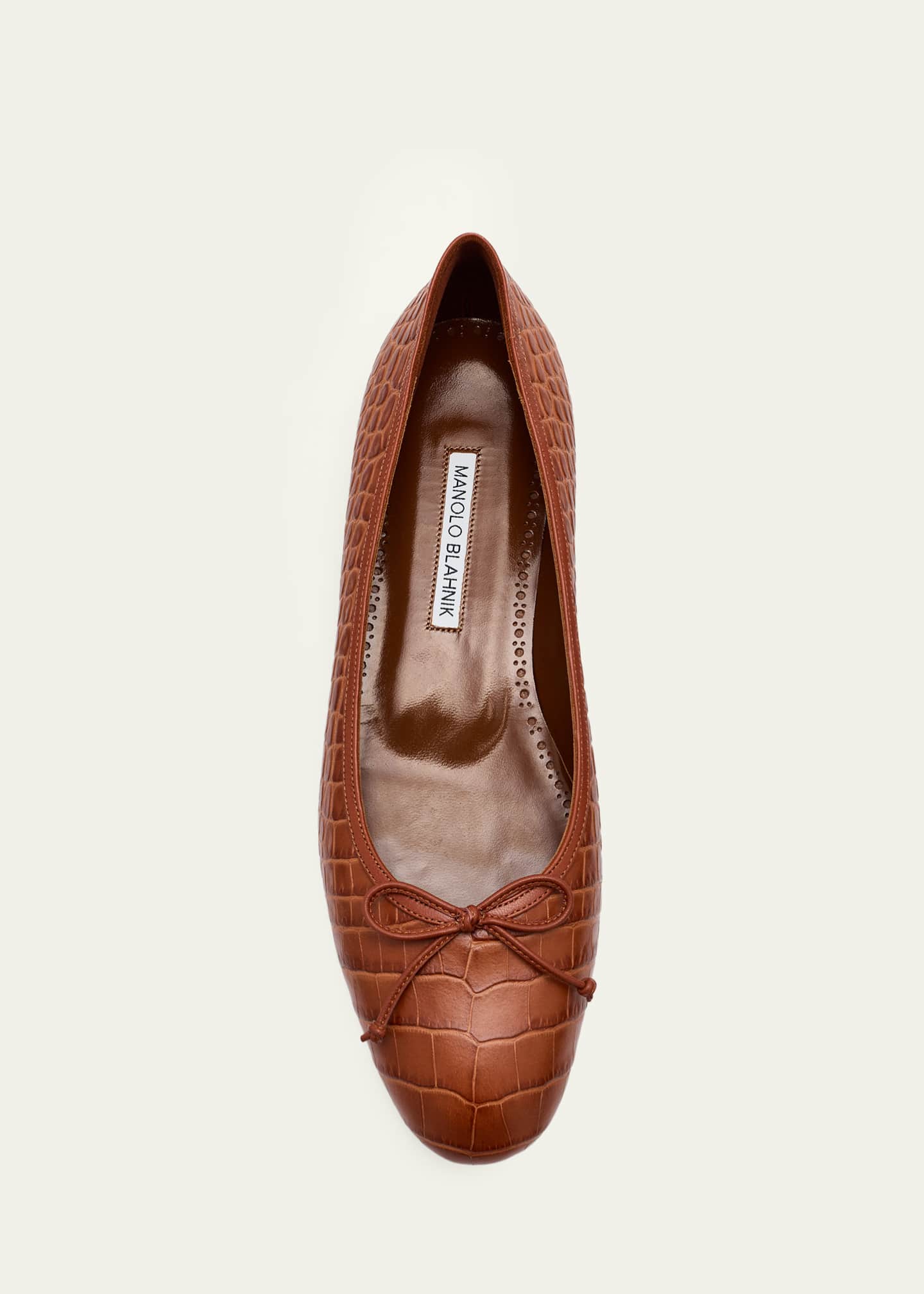 Manolo Blahnik Verallim Croc-Embossed Leather Ballerina