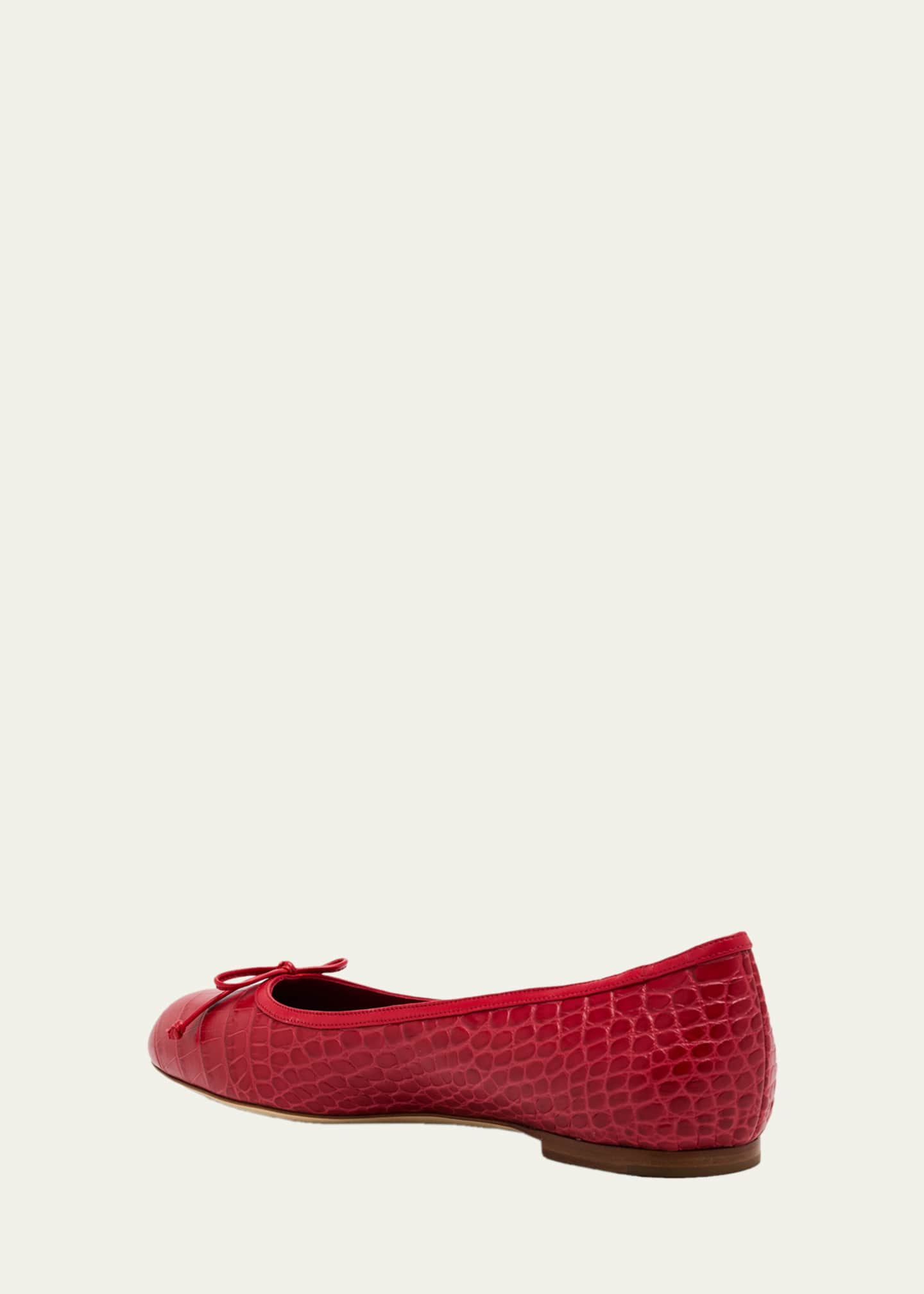 Manolo Blahnik Verallim Croc-Embossed Leather Ballerina Flats