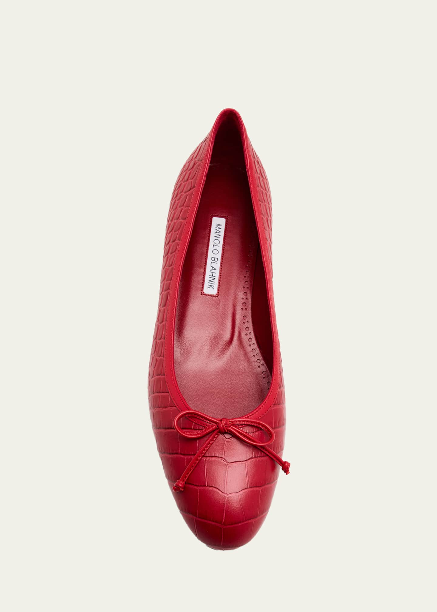 Manolo Blahnik Verallim Croc-Embossed Leather Ballerina Flats