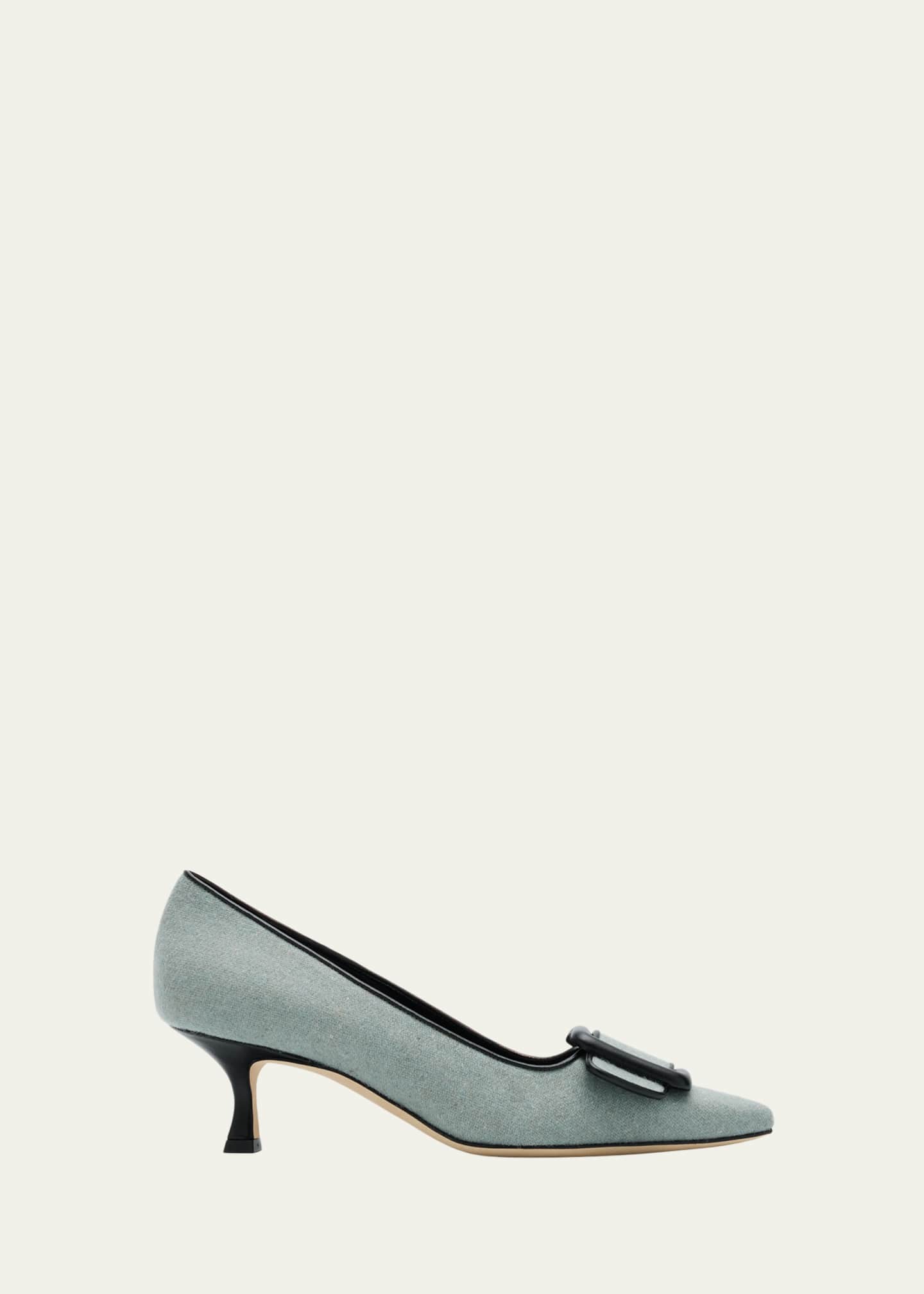 Manolo Blahnik Maysale 50 Buckle Kitten-Heel Pumps Image 1 of 4