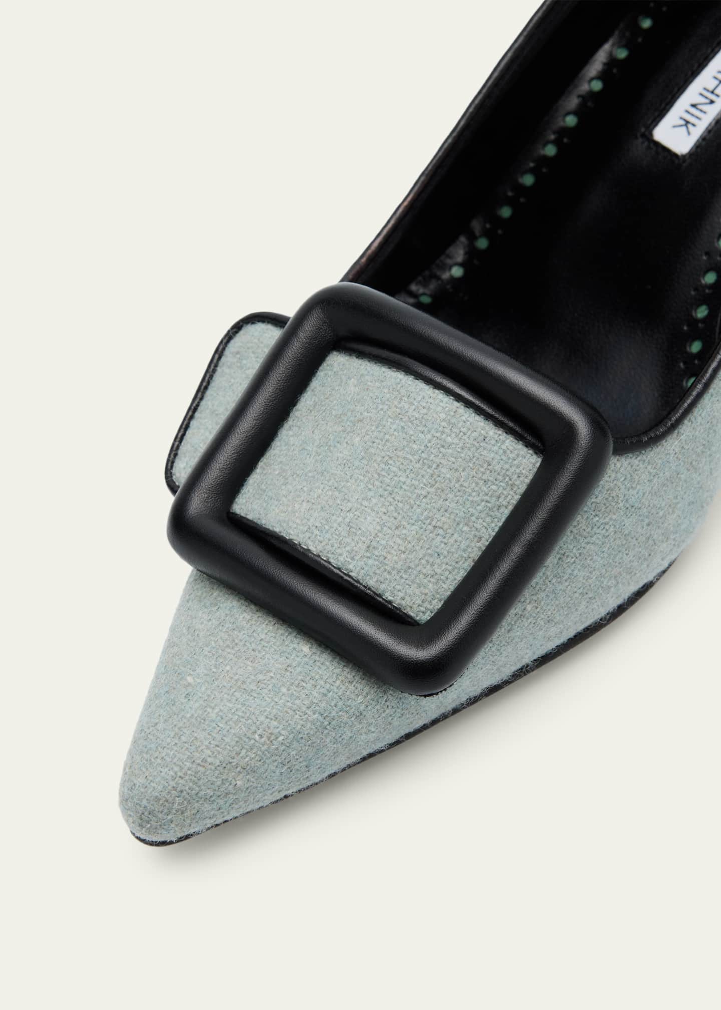Manolo Blahnik Maysale 50 Buckle Kitten-Heel Pumps Image 3 of 4