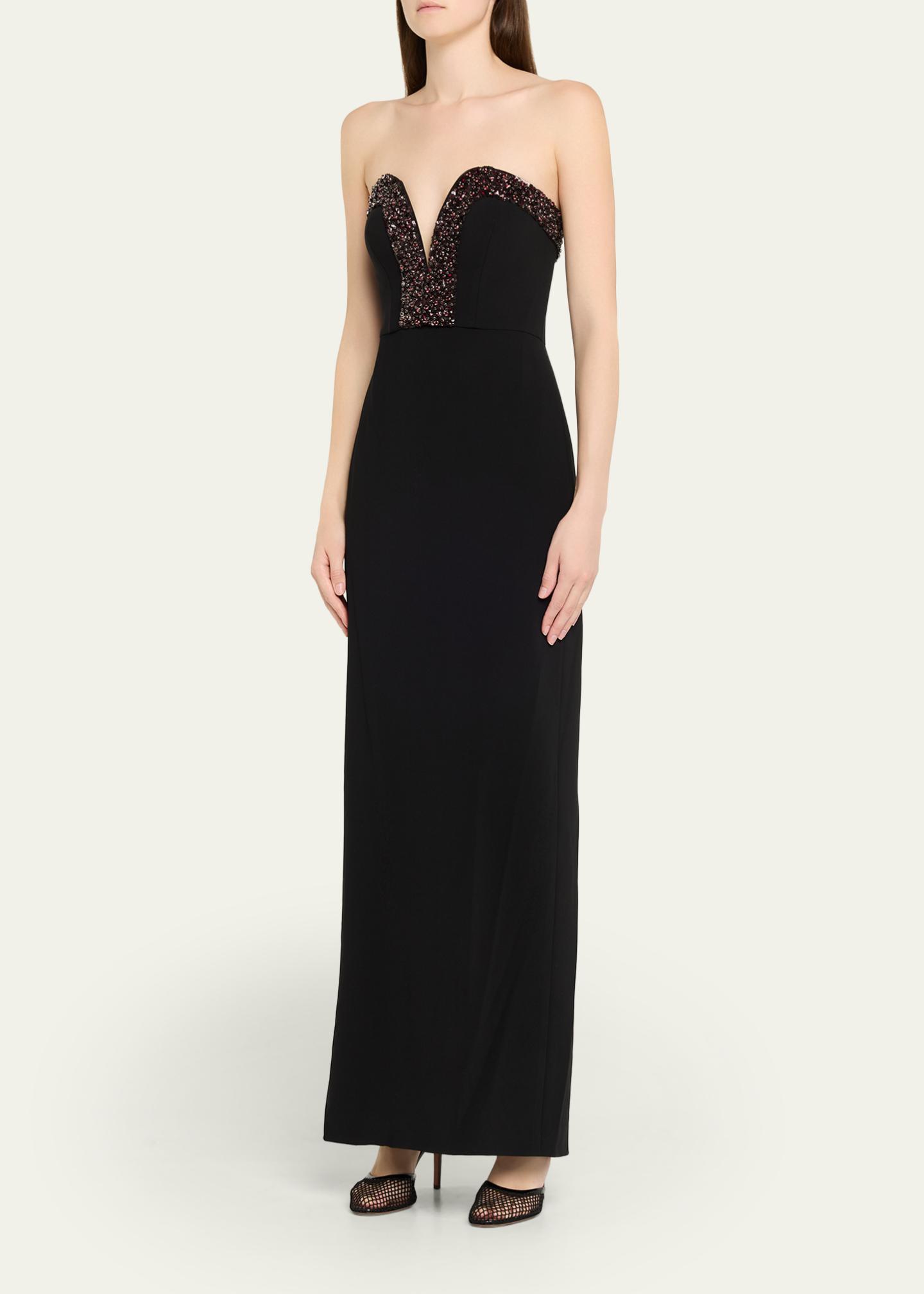 Halston Ila Bead-Trim Plunging Column Gown - Bergdorf Goodman
