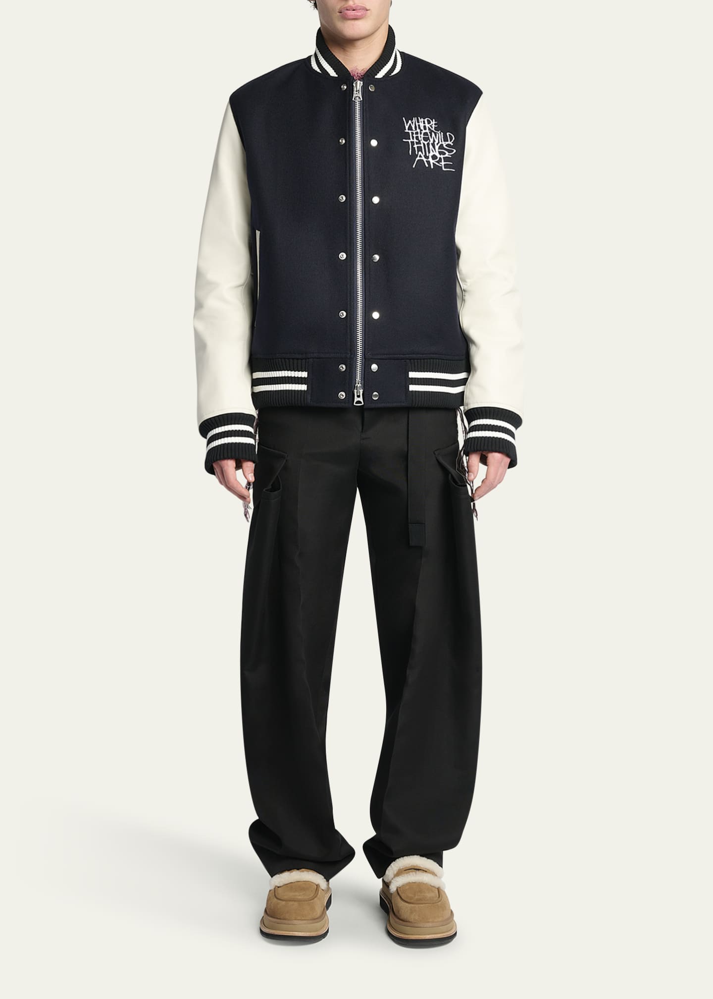 SACAI Men's Leather & Wool Where The Wild Things Are Varsity