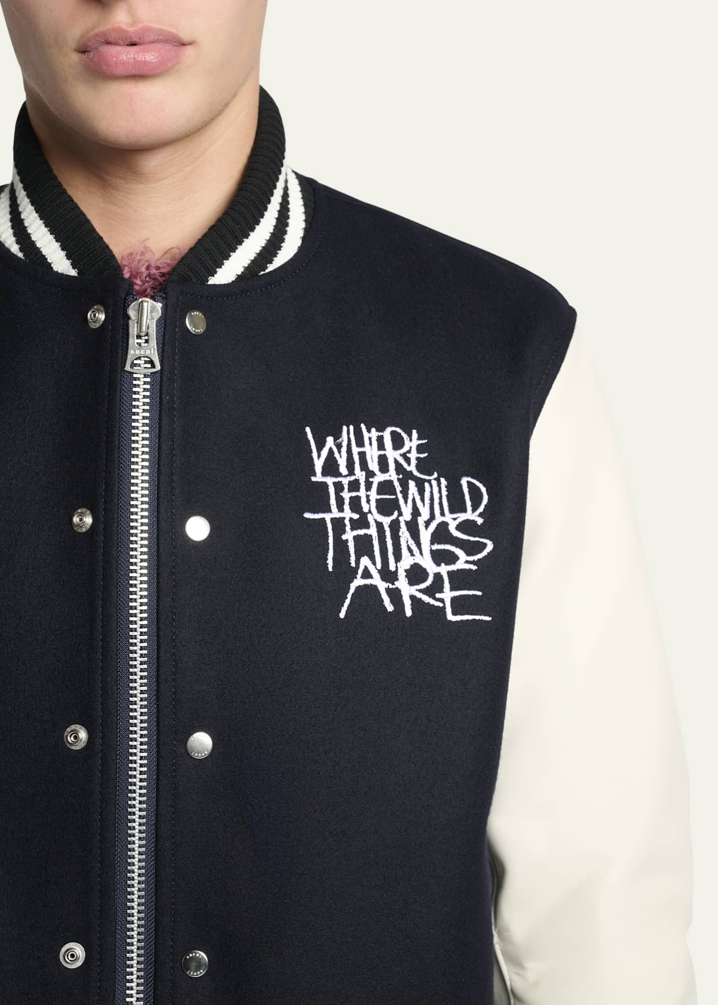 SACAI Men's Leather & Wool Where The Wild Things Are Varsity