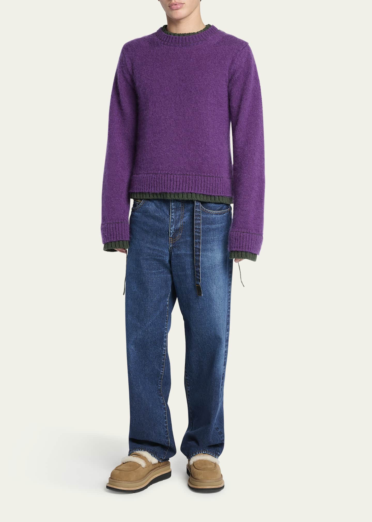 SACAI Men's Mohair Knit Layered Crewneck Sweater - Bergdorf Goodman