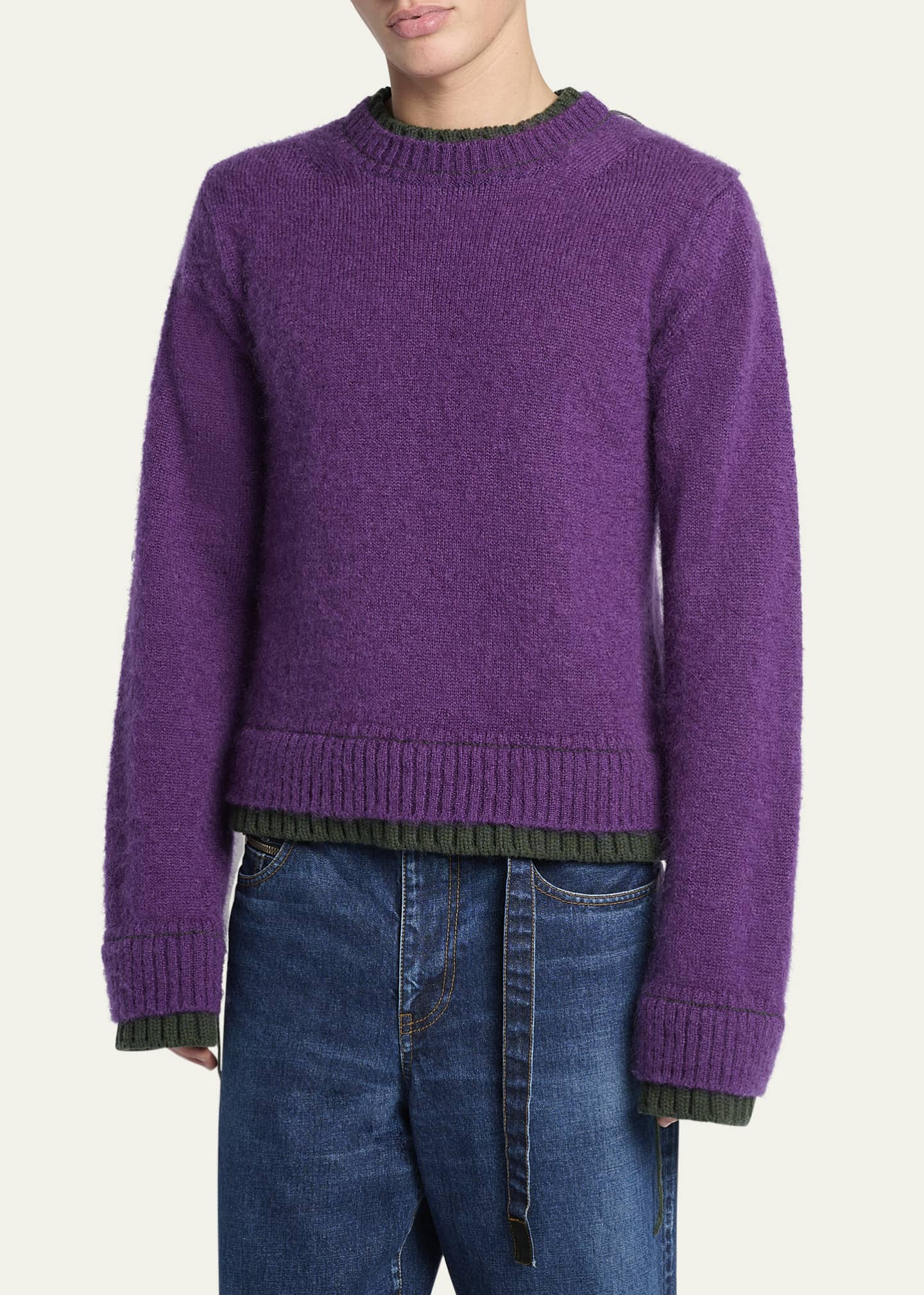 SACAI Men's Mohair Knit Layered Crewneck Sweater - Bergdorf Goodman