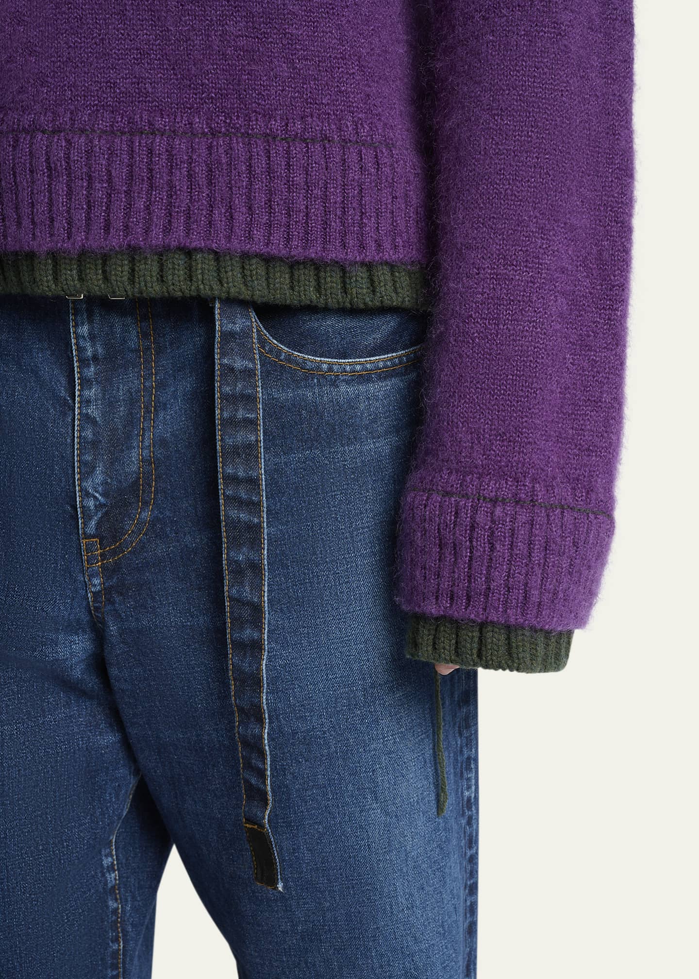 SACAI Men's Mohair Knit Layered Crewneck Sweater - Bergdorf Goodman