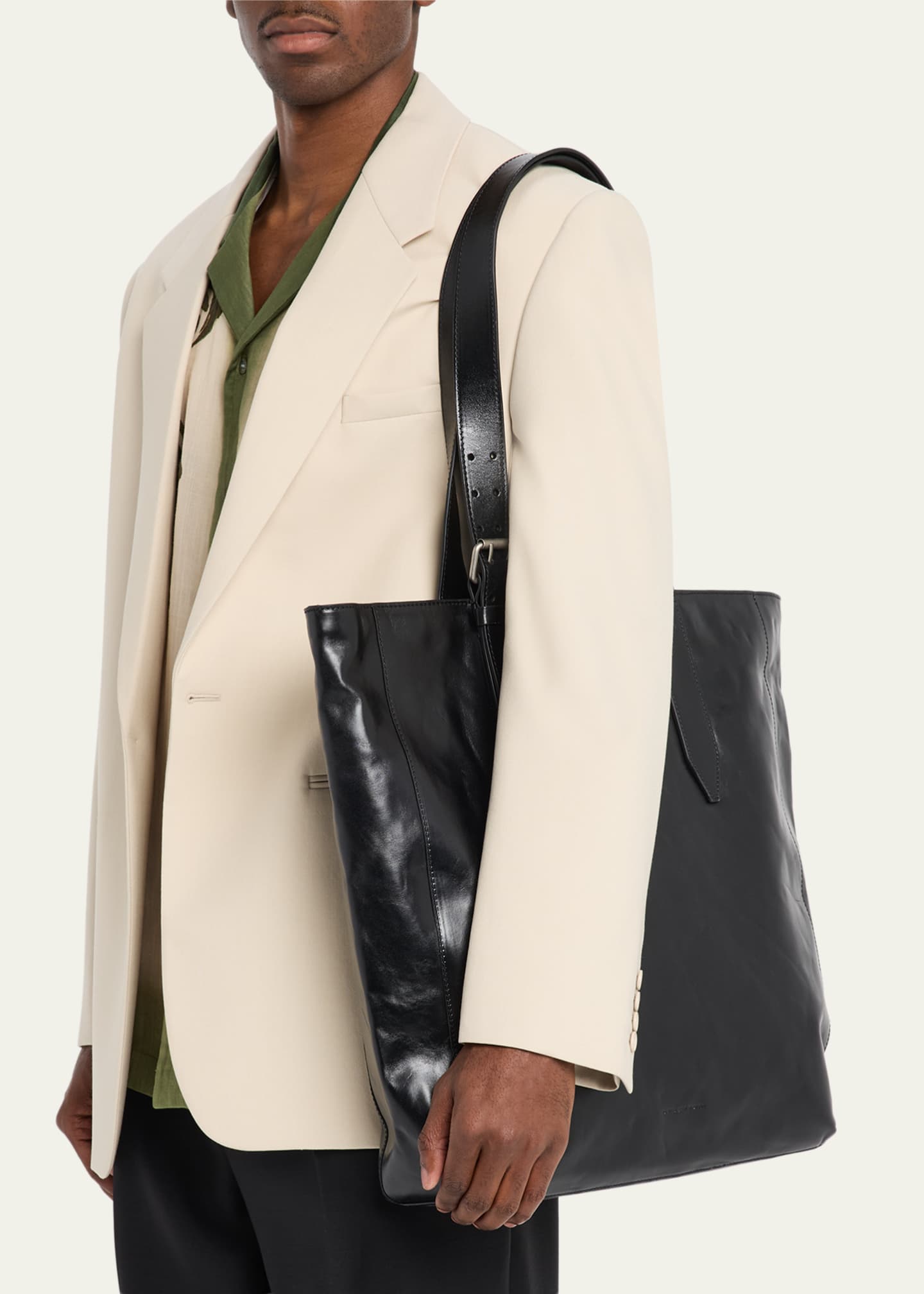 Dries Van Noten Men's Leather Messenger Bag with Shoulder Strap ...