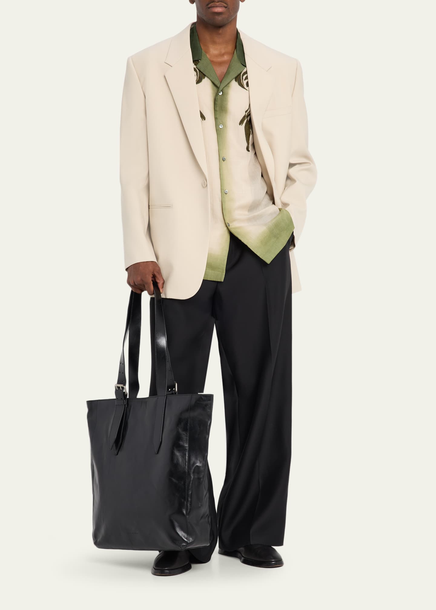 Dries Van Noten Men's Leather Messenger Bag with Shoulder Strap