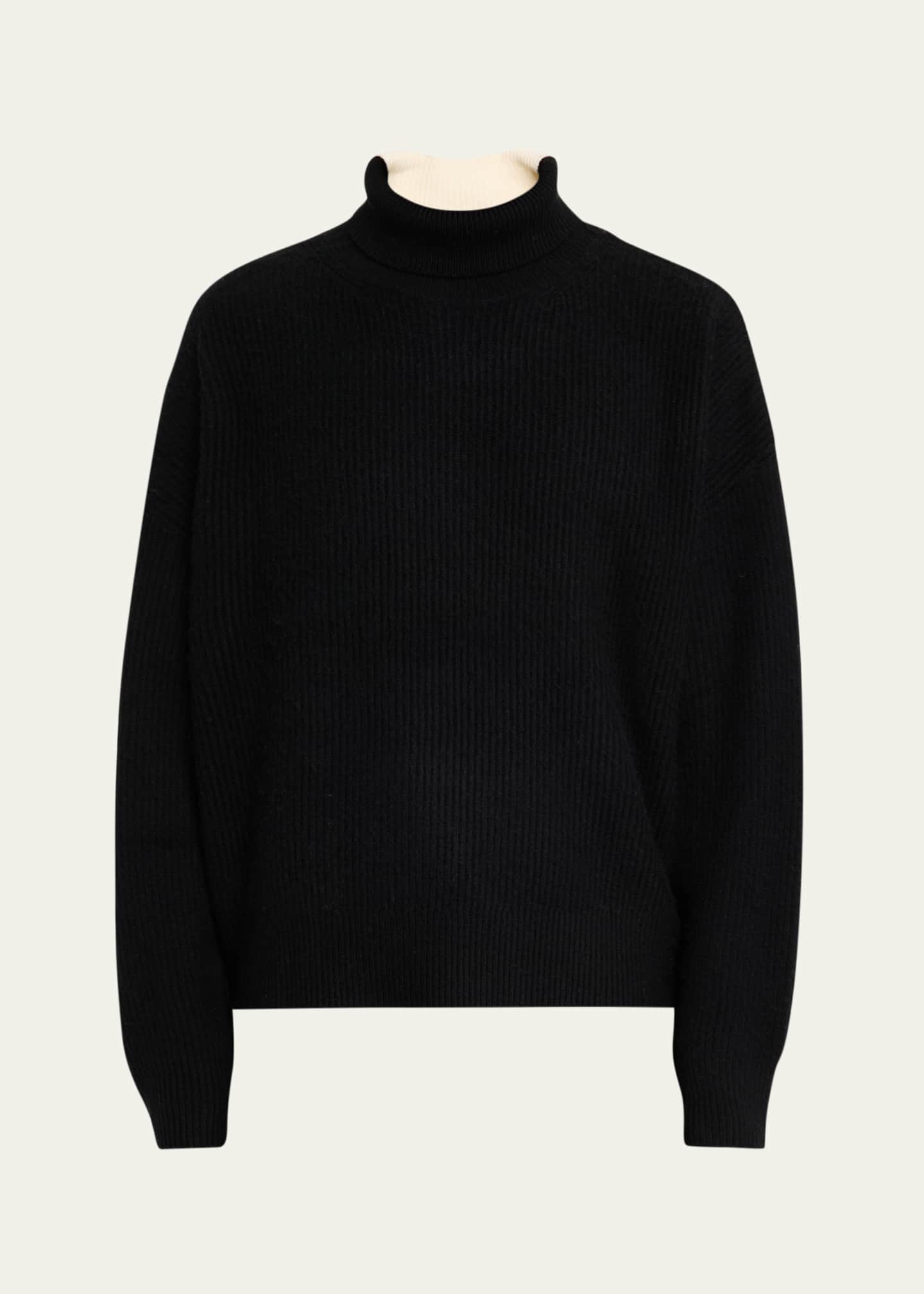 ZANKOV Men's Merino Wool and Cashmere Rib Color-Block Turtleneck