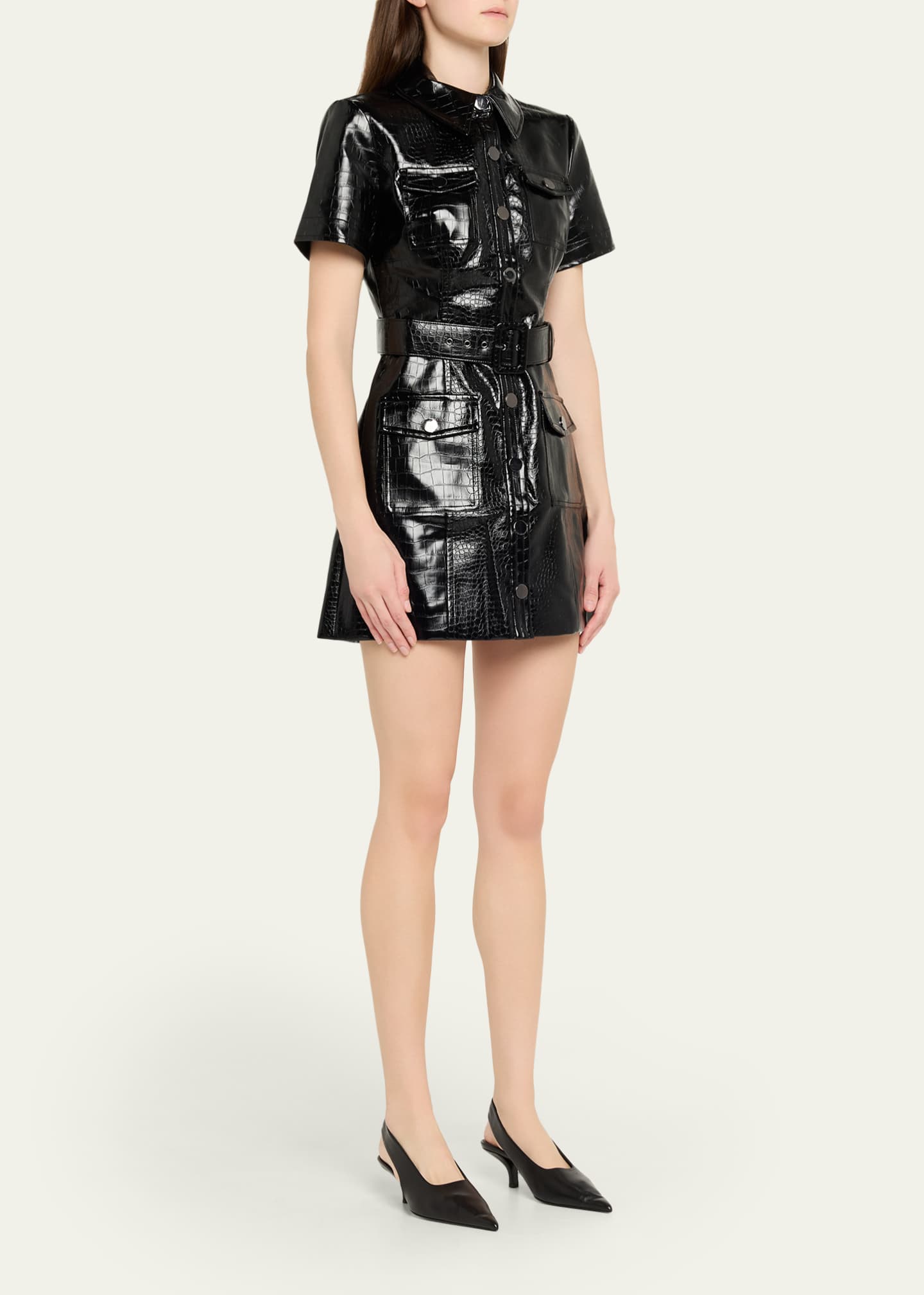 Toccin Lydia Croc-Embossed Vegan Leather Mini Shirtdress