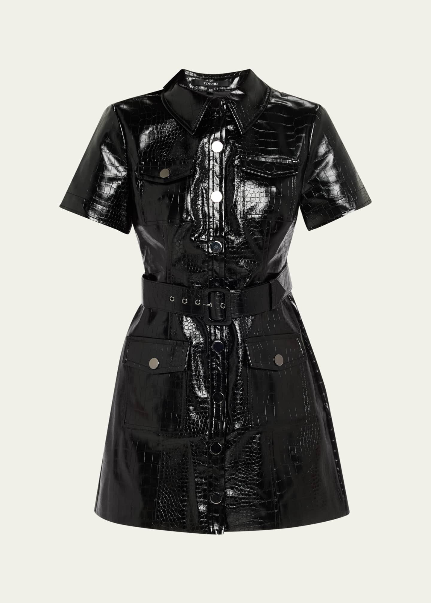 Toccin Lydia Croc-Embossed Vegan Leather Mini Shirtdress